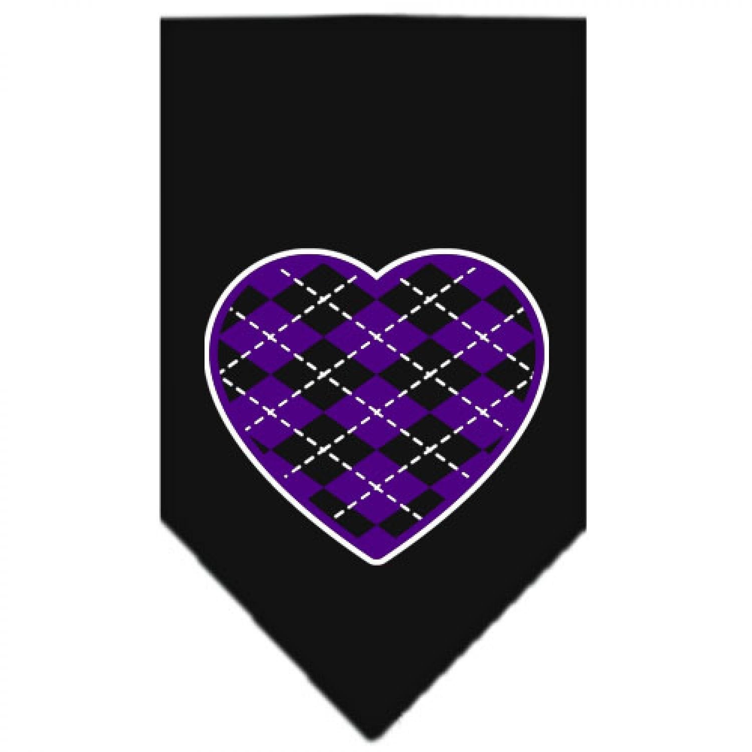 Pet and Dog Bandana Screen Printed, &quot;Argyle Heart Purple&quot; Black Small