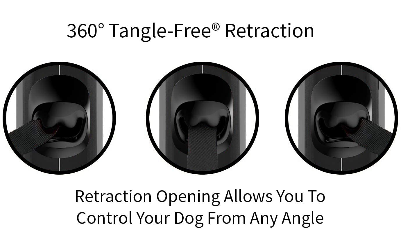 TUG Retractable Dog Leash, Tangle-Free, Integrated Waste Bag Dispenser, Medium, Grey, Nylon