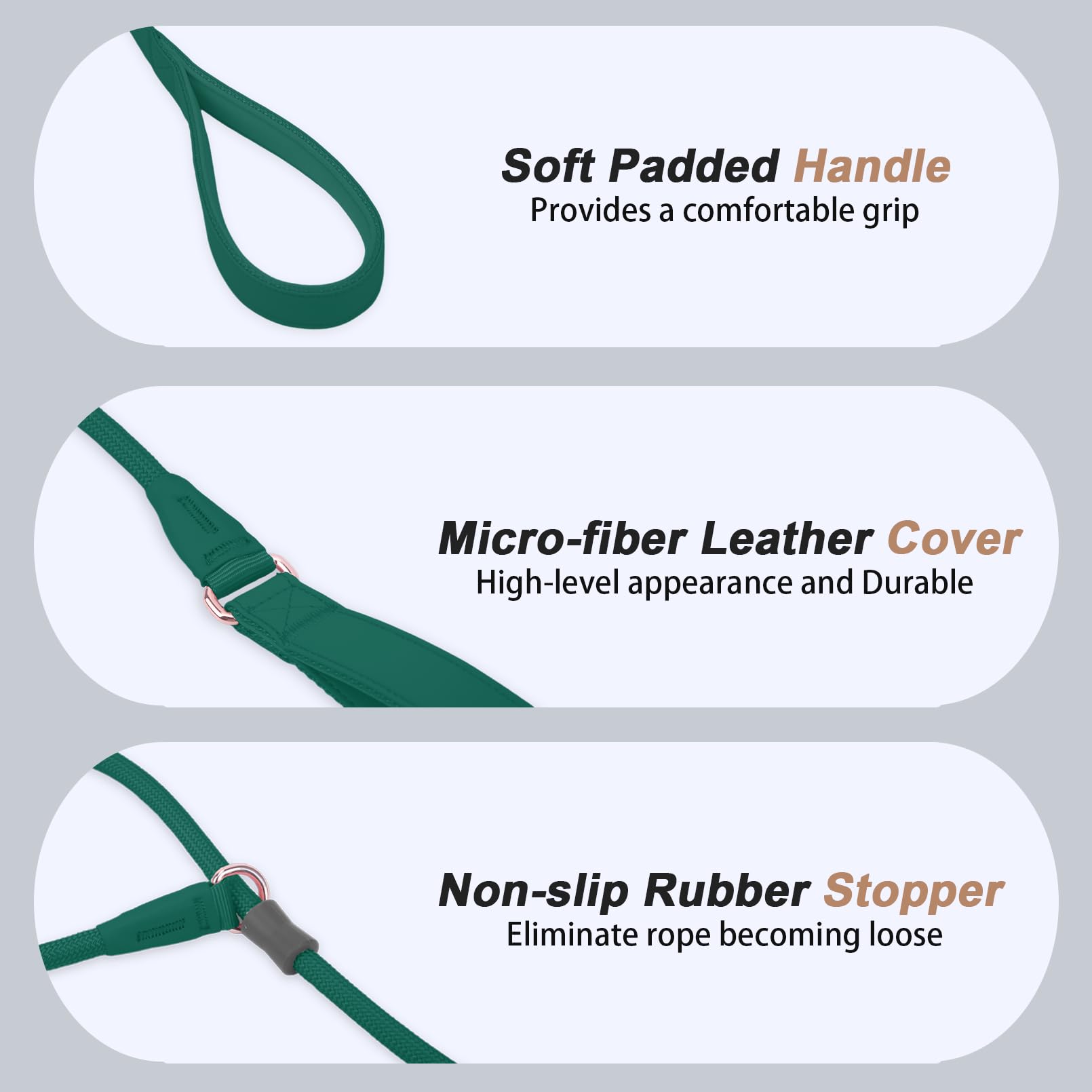 Aaufilux Slip Lead Dog Leash, Double Handle, Soft Leather, Heavy Duty Nylon, No Pull Walking, Medium Large Small Dogs, 6Ft Dark