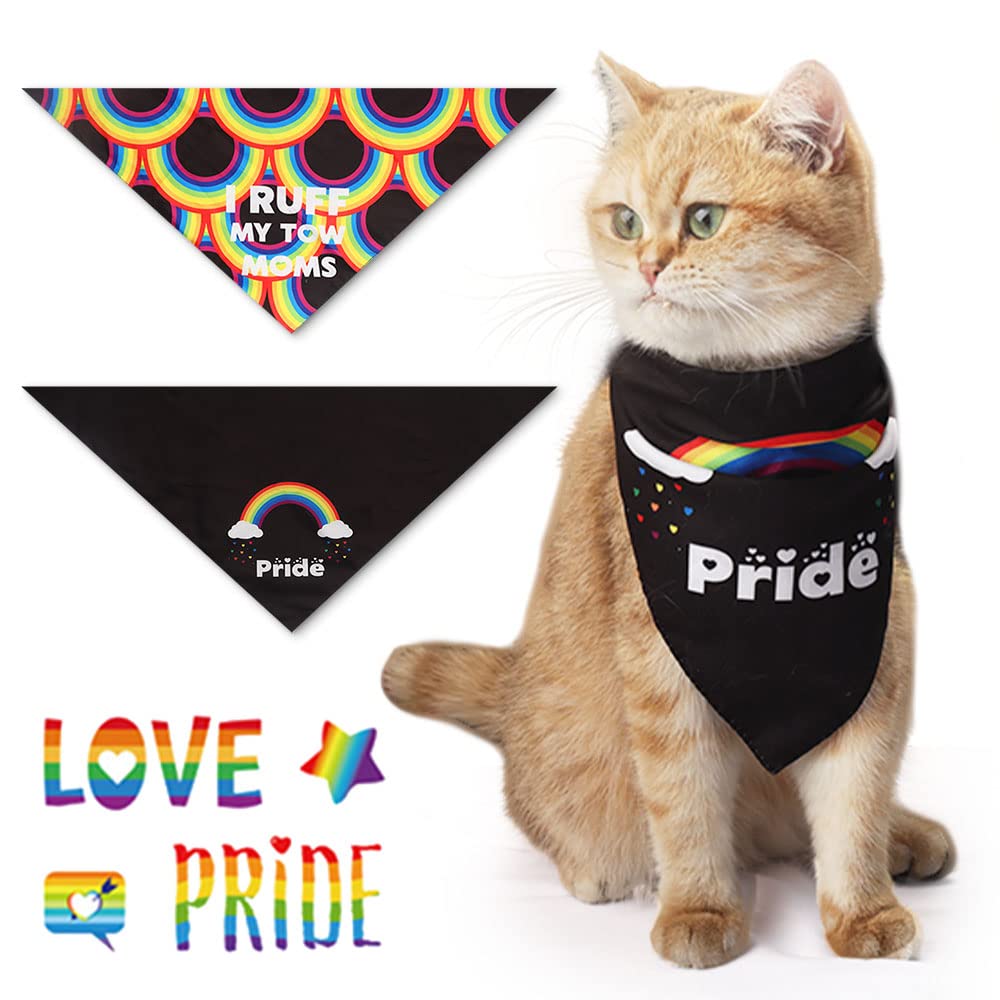 Alibbon 2 Pcs Gay Pride Dog Bandanas, Lgbt Rainbow Bandanas For Dogs, Lesbian Triangle Pet Scarves Bibs For Pride Month, Black R