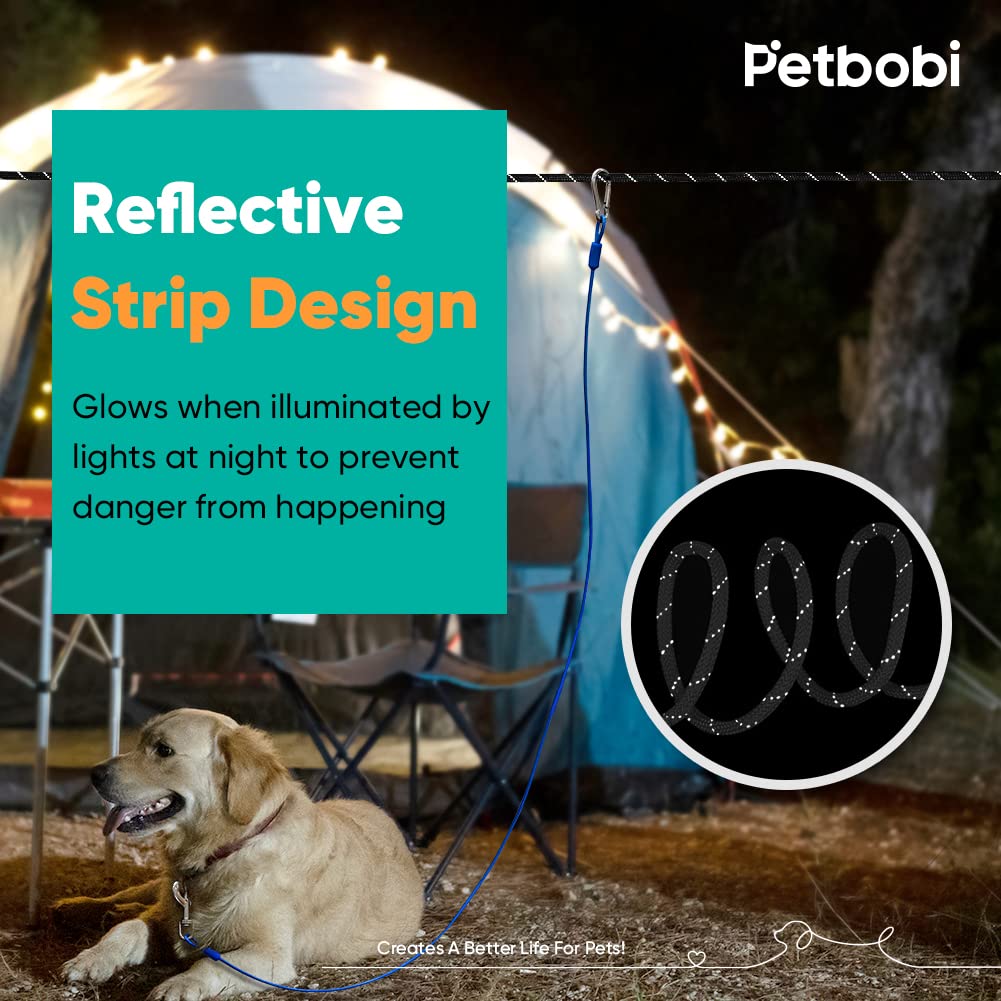 Petbobi Dog Runner For Yard 50Ft, Dog Tie Out Cable For Camping With 10Ft Dog Run Wire Cable, Portable Reflective Dog Lead Line With 360° Tangle Free &Heavy-Duty Clasp For Yard, Park, Black