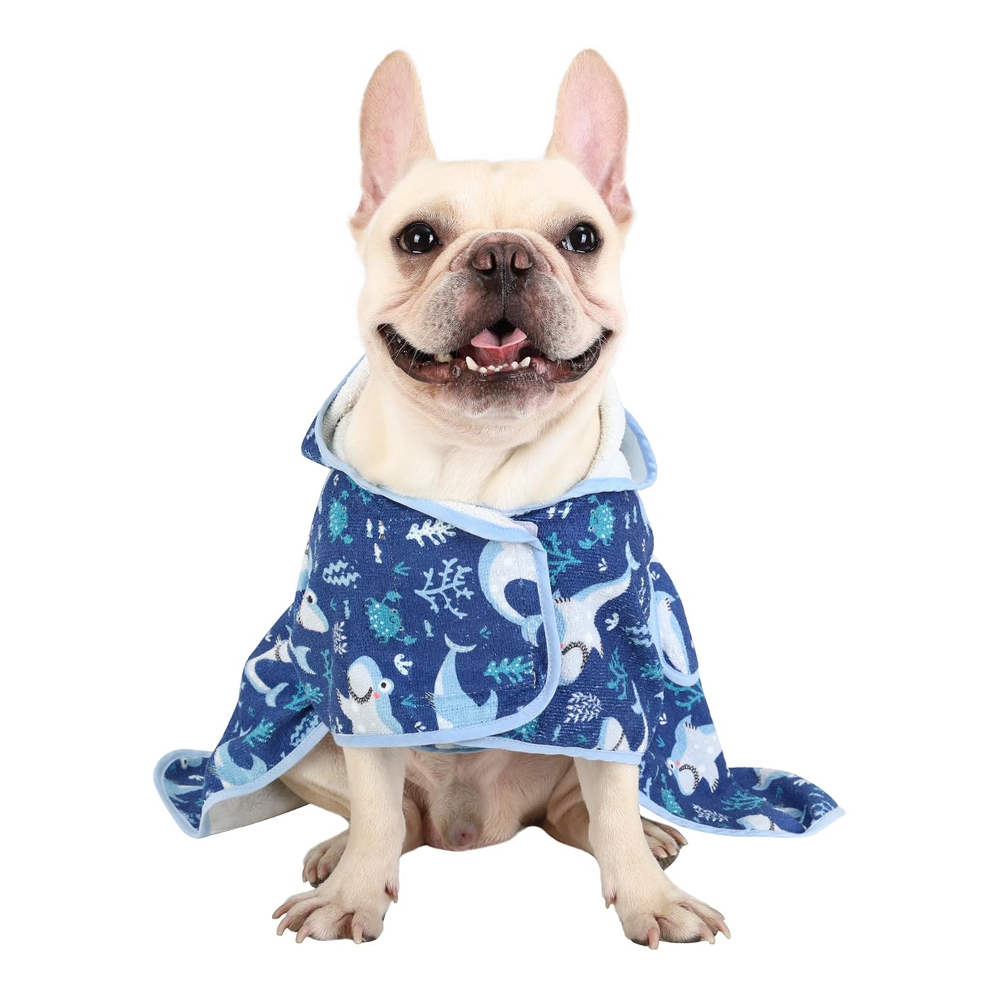 Hde Dog Bathrobe Super Absorbent Quick Drying Towel With Hood For All Dog Breeds Sizes S-Xxl - Sharks - S