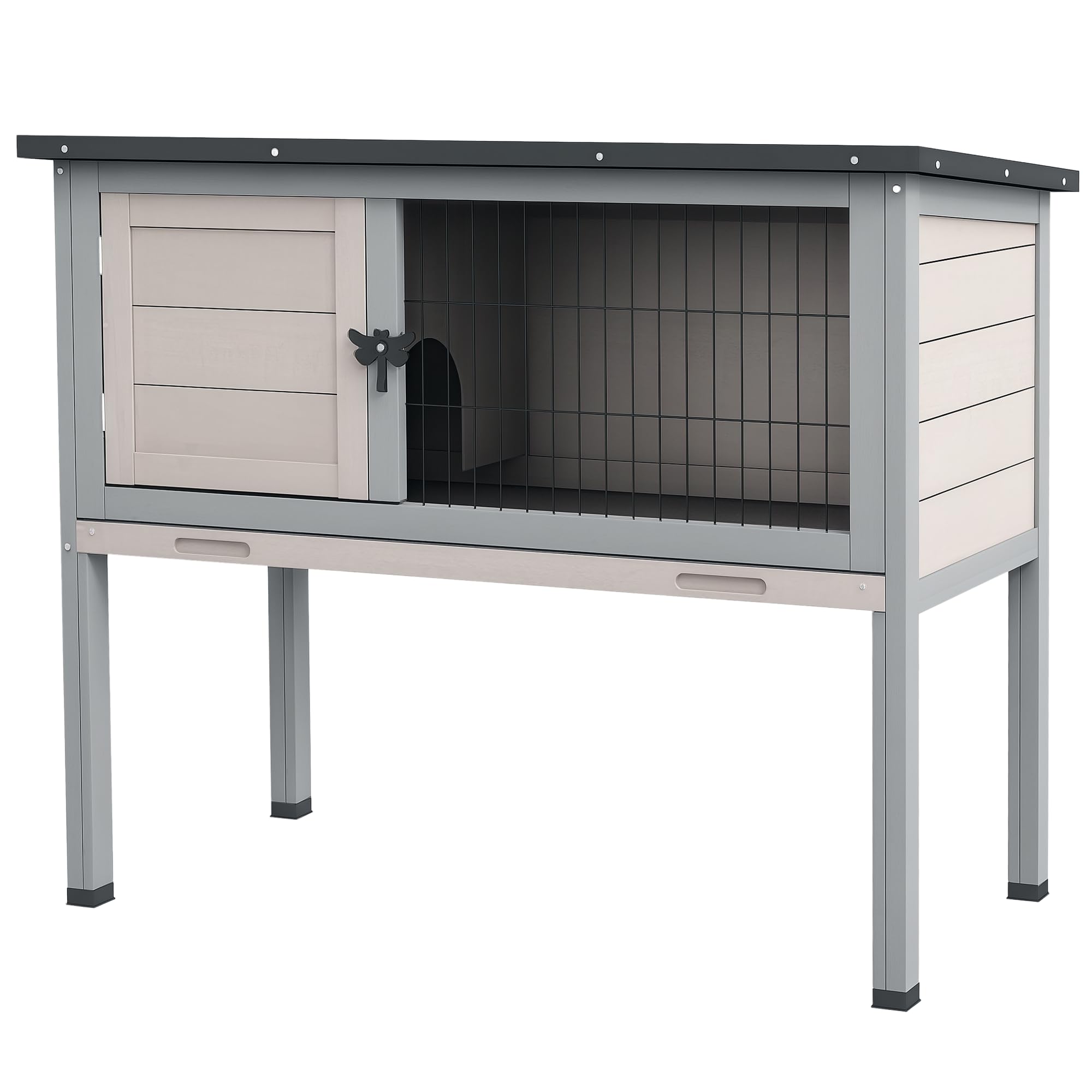 Pawhut Elevated Wooden Rabbit Hutch, Indoor/Outdoor Bunny Cage With Hinged Asphalt Roof And Removable Tray For Guinea Pig, Gray