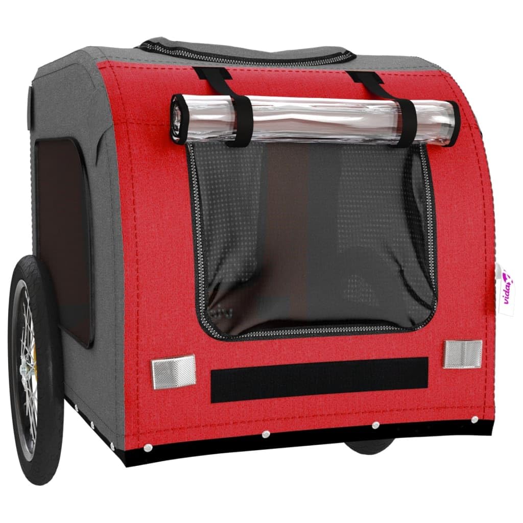 'Vidaxl Pet Bike Trailer In Red And Gray Oxford Fabric And Iron - Comfortable, Versatile And Safe - Ideal For Small Dogs And Other Pets'