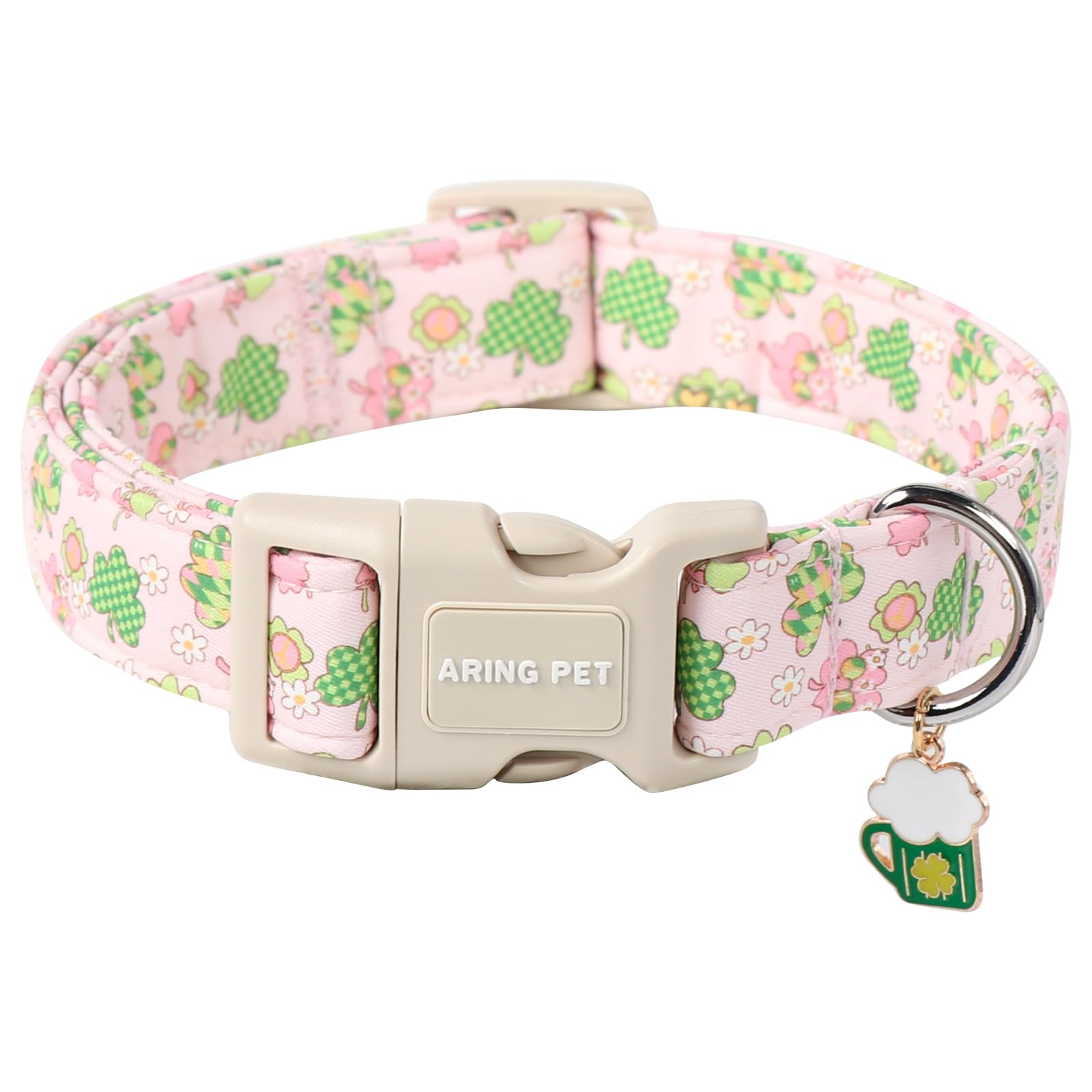 Aring Pet St Patrick'S Day Dog Collar-Cute Pink Clovers Dog Collars, Adjustable Shamrock Pet Collars Trefoil Puppy Collar With Q