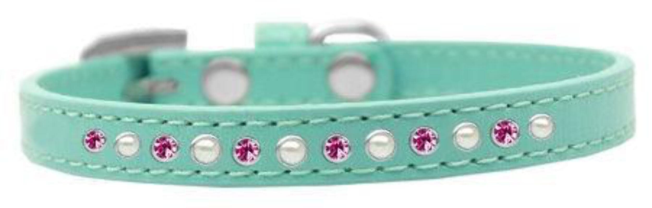 Mirage Pet Products Pearl and Pink Crystal White Puppy Dog Collar, Size 12