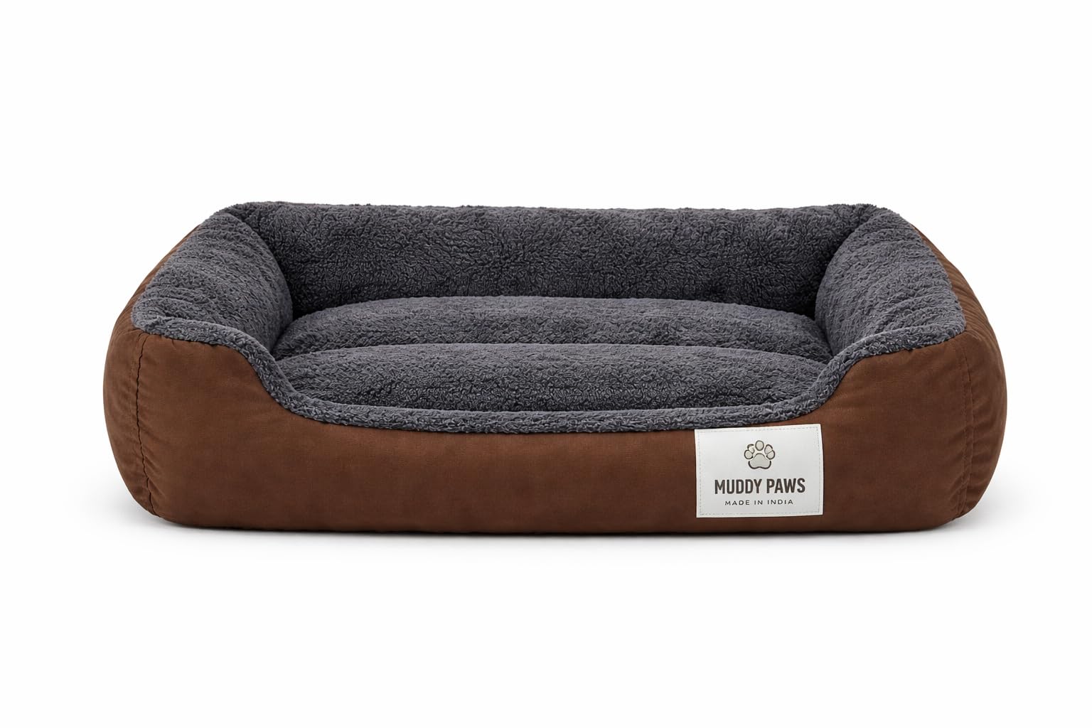MUDDY PAWS Reversible Sofa Style Dog Bed  Large (68 x 53 x 22 cm)  Plush Fur Surface, Removable Cushion & AntiSkid Base  Bro