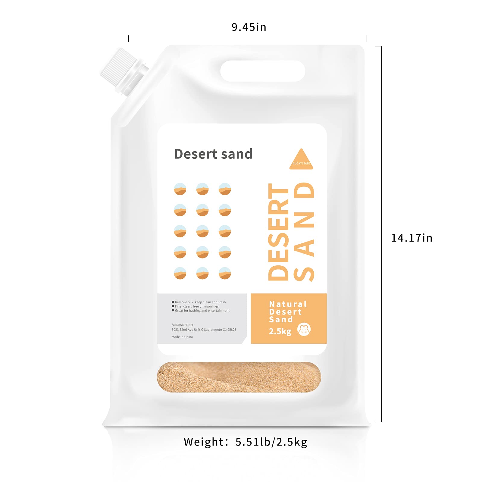 Bucatstate Hamster Bath Sand, 5.5Lbs/2.5Kg Desert Bath Sand Fine | No-Dust Potty Litter Silicon-Free Sand For Hamster Chinchillas Gerbil Mice Degu Or Other Small Pets (Fine Sand)