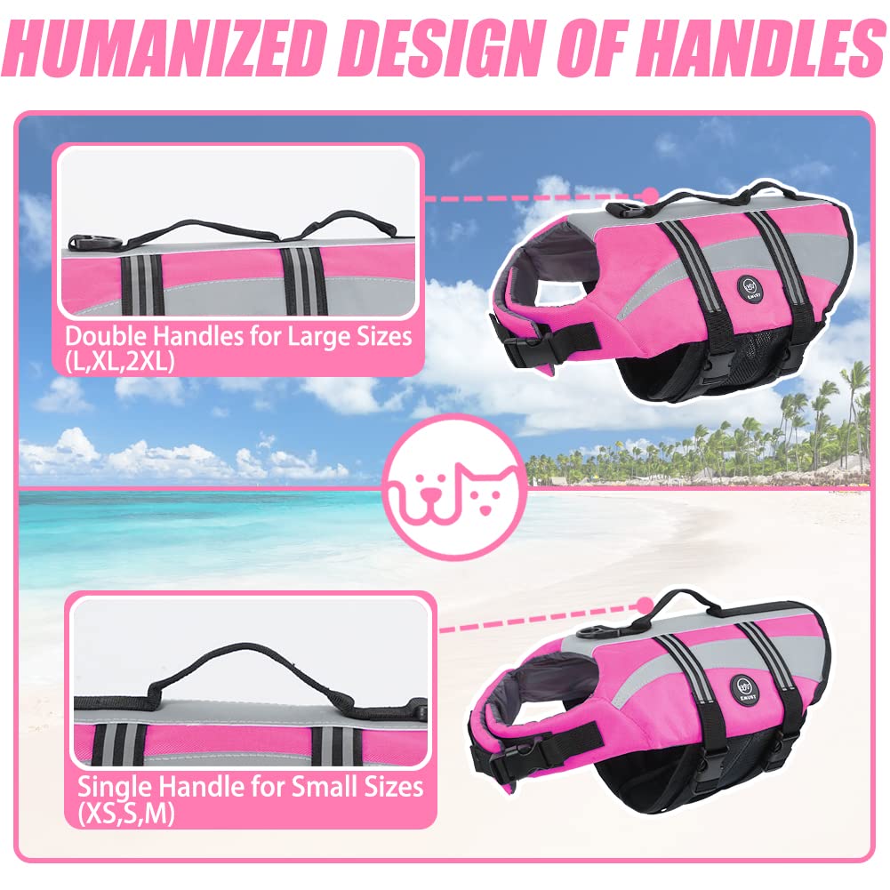 EMUST Dog Life Vests, Adjustable Dog Life Jackets for Small Dogs with Enhanced Buoyancy, Small Pet Flotation Vest with Durable Rescue Handle, Pink,XS -Like New