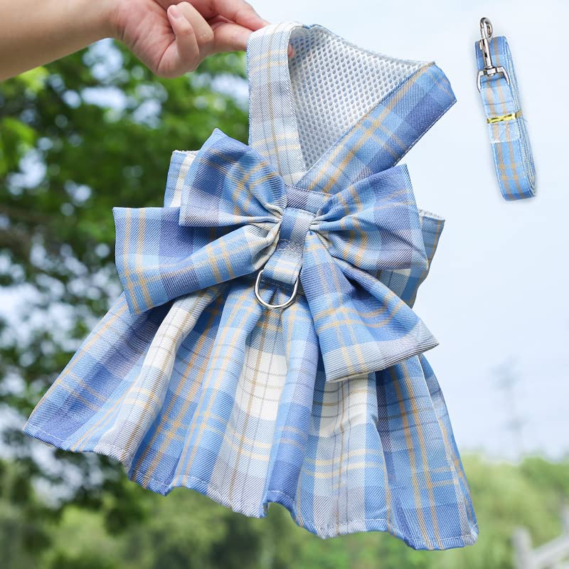 Clopon Girl Dog Clothes Cute Cat Clothes Medium Dogs Tutu Outside Harness Leash Set Party Costumes L
