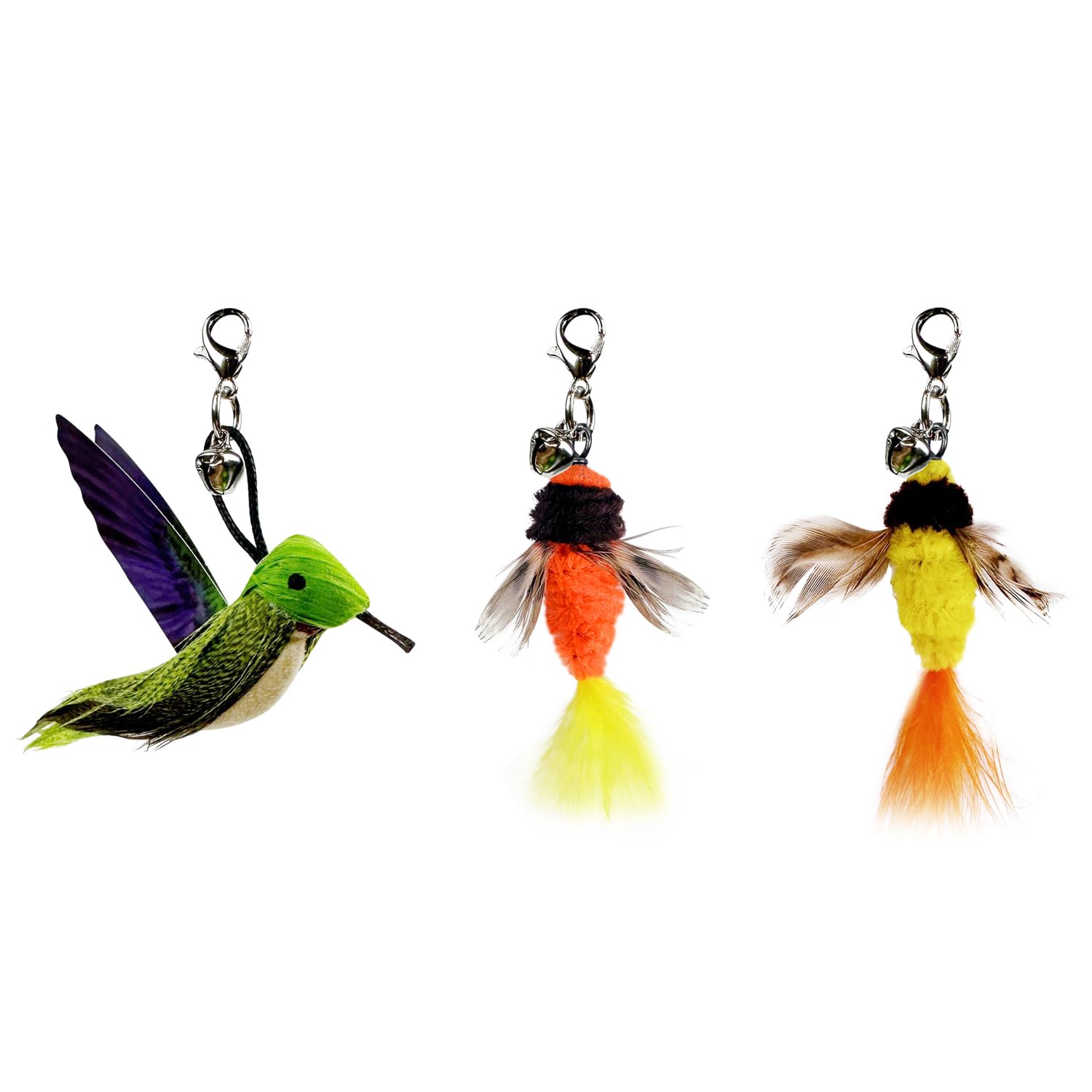 Ttcat Cat Feather Toys Replacement,3 Pcs Hummingbird Insect Feathers Refills For Cat Wands.