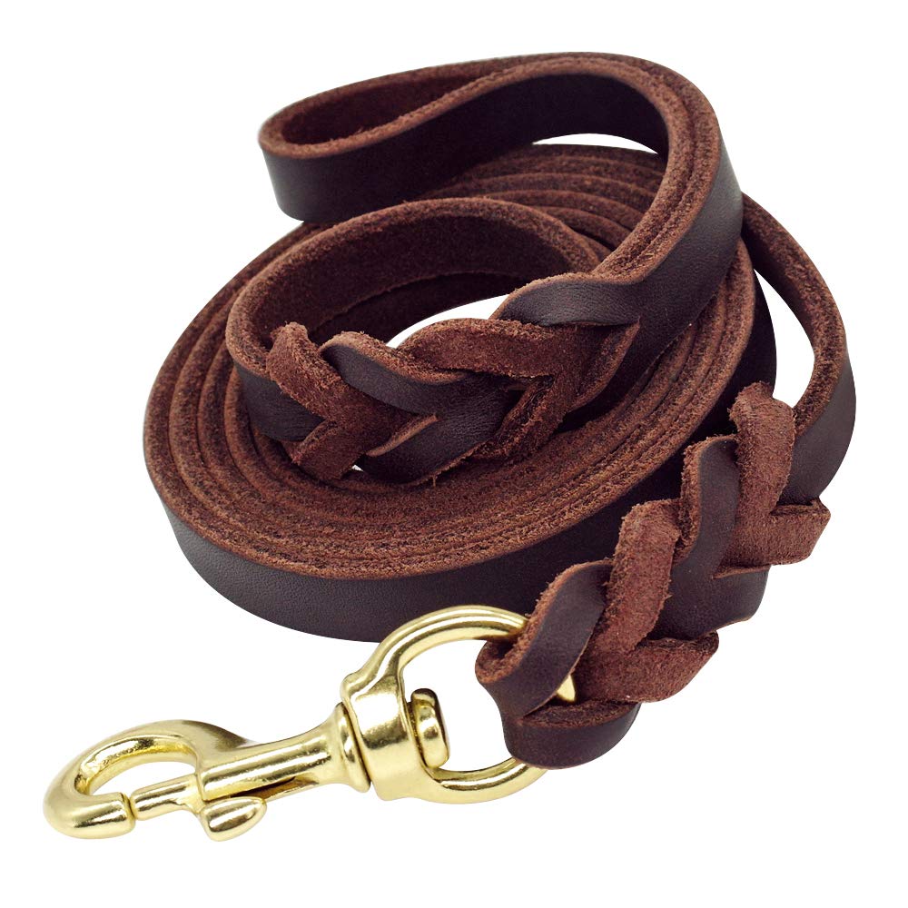 Berry Pet Leather Dog Leash - Training & Walking Braided Dog Leash - 4 Ft By 5/8 In (120Cm 1.6Cm) - Latigo Leather Brown