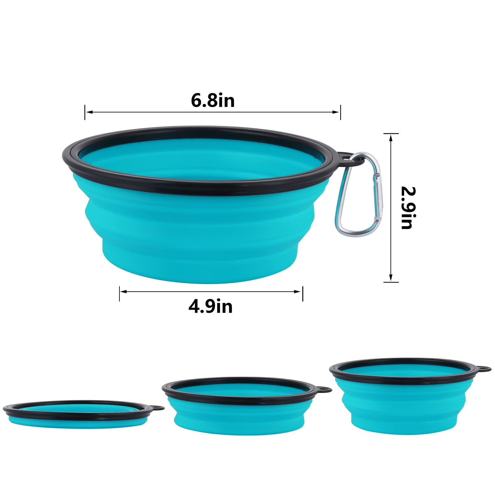 Slson Dog Bowls Pet Collapsible Bowl With Cover Lids, 2 Pack, Light Blue And Green, Large
