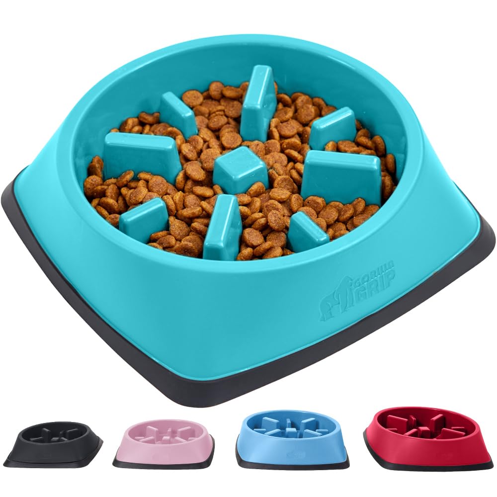 Gorilla Grip Slip Resistant Slow Feeder Dog Bowl,4 Cups,Slows Down Pets Eating,Prevents Overeating,Feed Small&Large Breed Puppy,