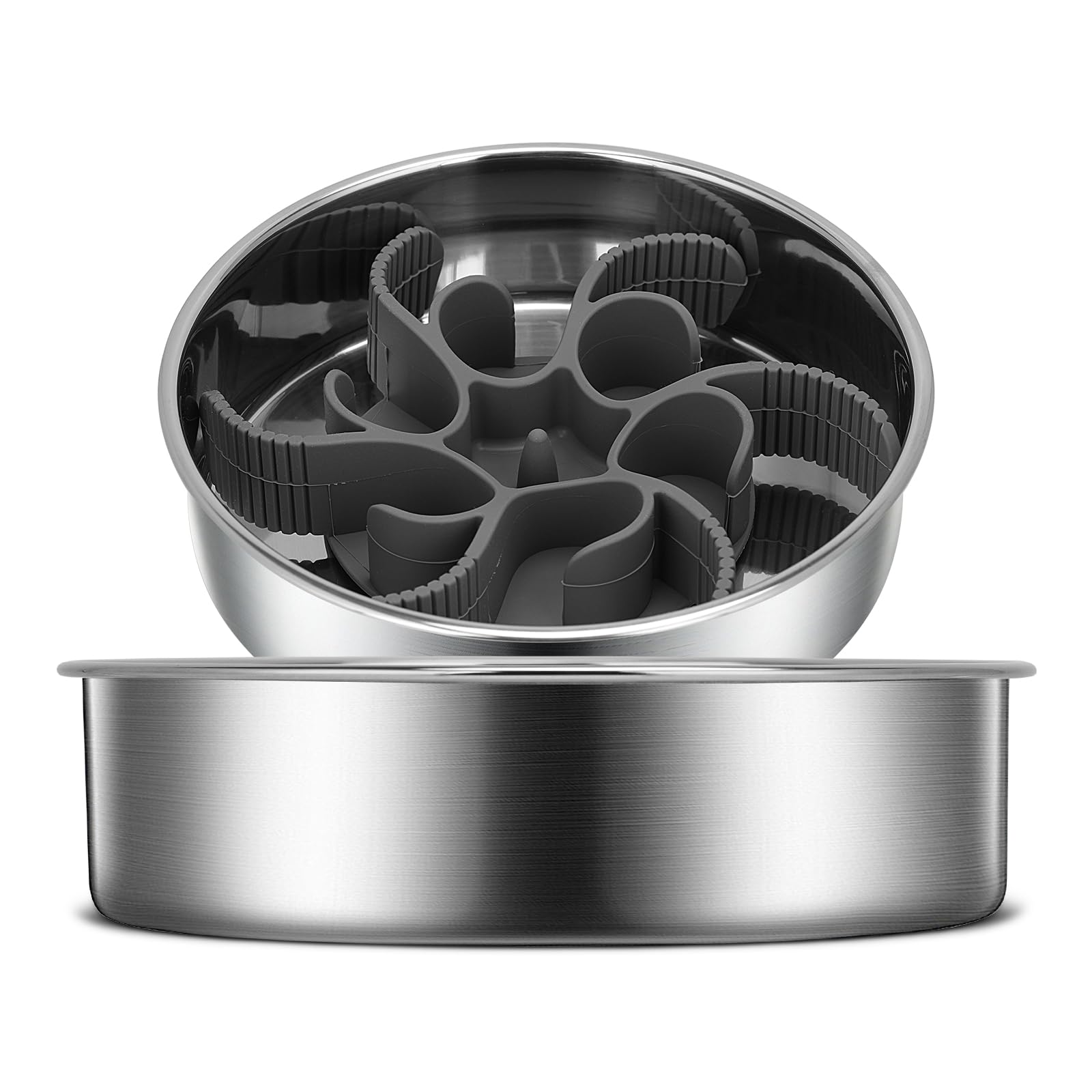 2-In-1 Slow Feeder Dog Bowls, Stainless Steel Pet Bowls With Silicone Feeder Insert, Removable Non-Slip Rubber Base For Dogs To 