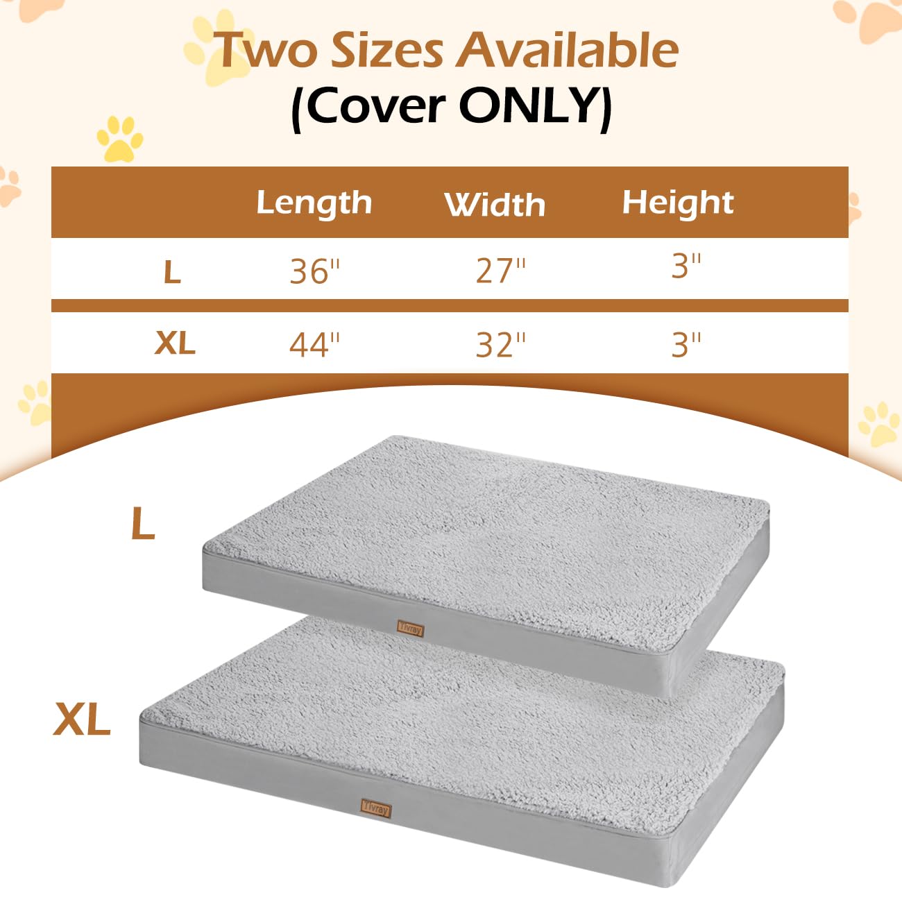 Tivray Dog Bed Cover, Washable Replacement Large Dog Bed Sheet with 3-Sided Continuous Zipper, Waterproof Liner, Soft Plush, Pet