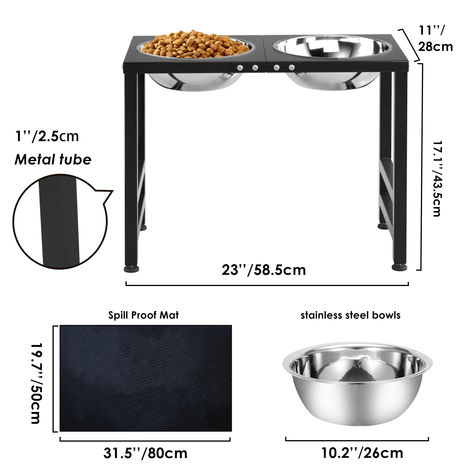 Metal Elevated Dog Bowls For Large Extral Large Breed Raised Dog Bowl Stand With Sprill Proof Mat And 3000Ml Pet Bowls, 17'' Tal