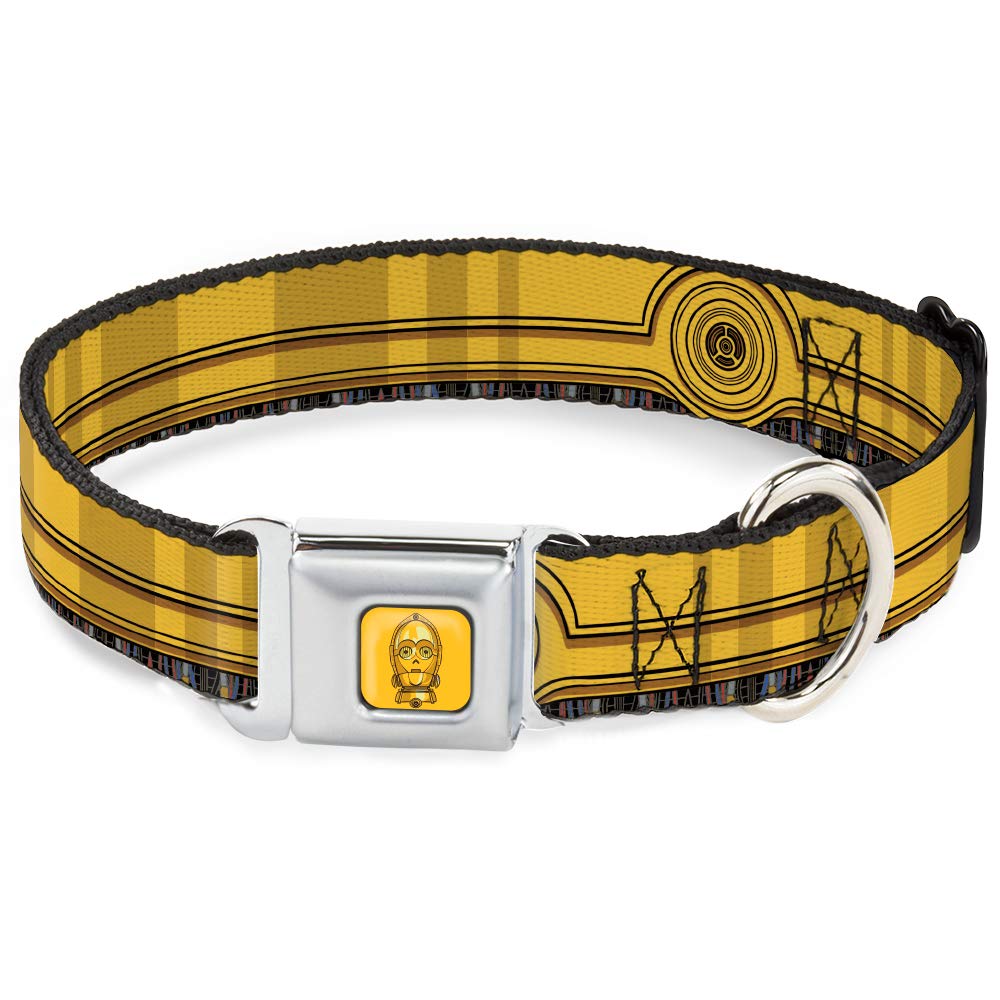 Star Wars Pet Collar, Dog Collar Metal Seatbelt Buckle, Star Wars C3Po Wires Bounding Yellows Black Multi Color, 11 To 16.5 Inch