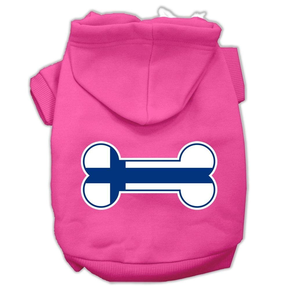 Mirage Pet Products Bone Shaped Finland Flag Screen Print Pet Hoodies, X-Small, Bright Pink