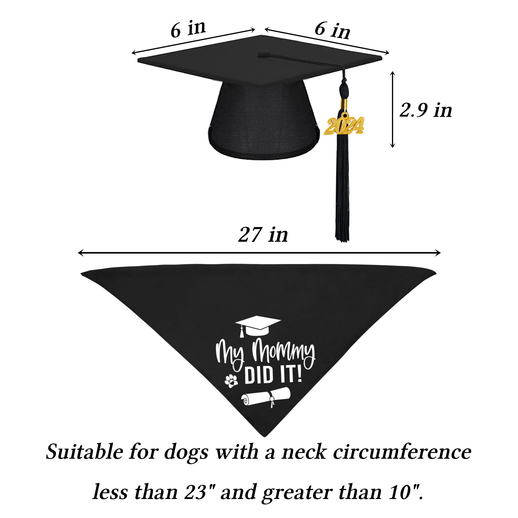 Stmk Dog Graduation Cap Bandana, Graduation Dog Cap With 2024 Tassels Dog Graduation Outfits Gifts Graduation Bandana For Small Medium Large Dogs (Black, Cap & My Mommy Did It Bandana)