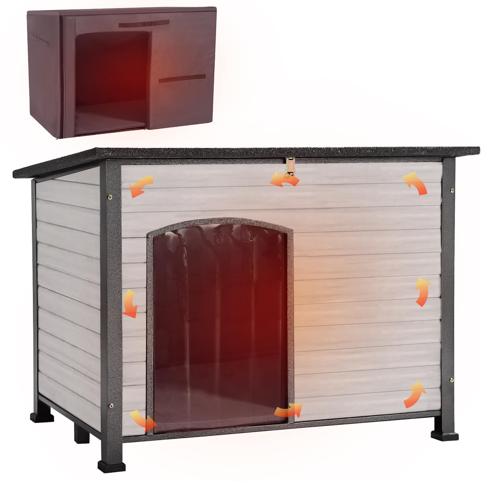 Aivituvin Dog House Outdoor With Insulated Liner, Weatherproof Dog House For Winter, Suitable For Small & Medium & Large Dogs Wi