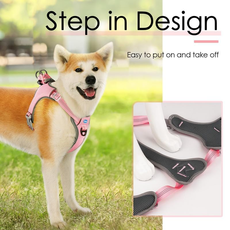 ThinkPet No-Pull Harness, Escape Proof Step-in Reflective Dog Vest Adjustable Breathable Halter Harness with Back/Front Clip for