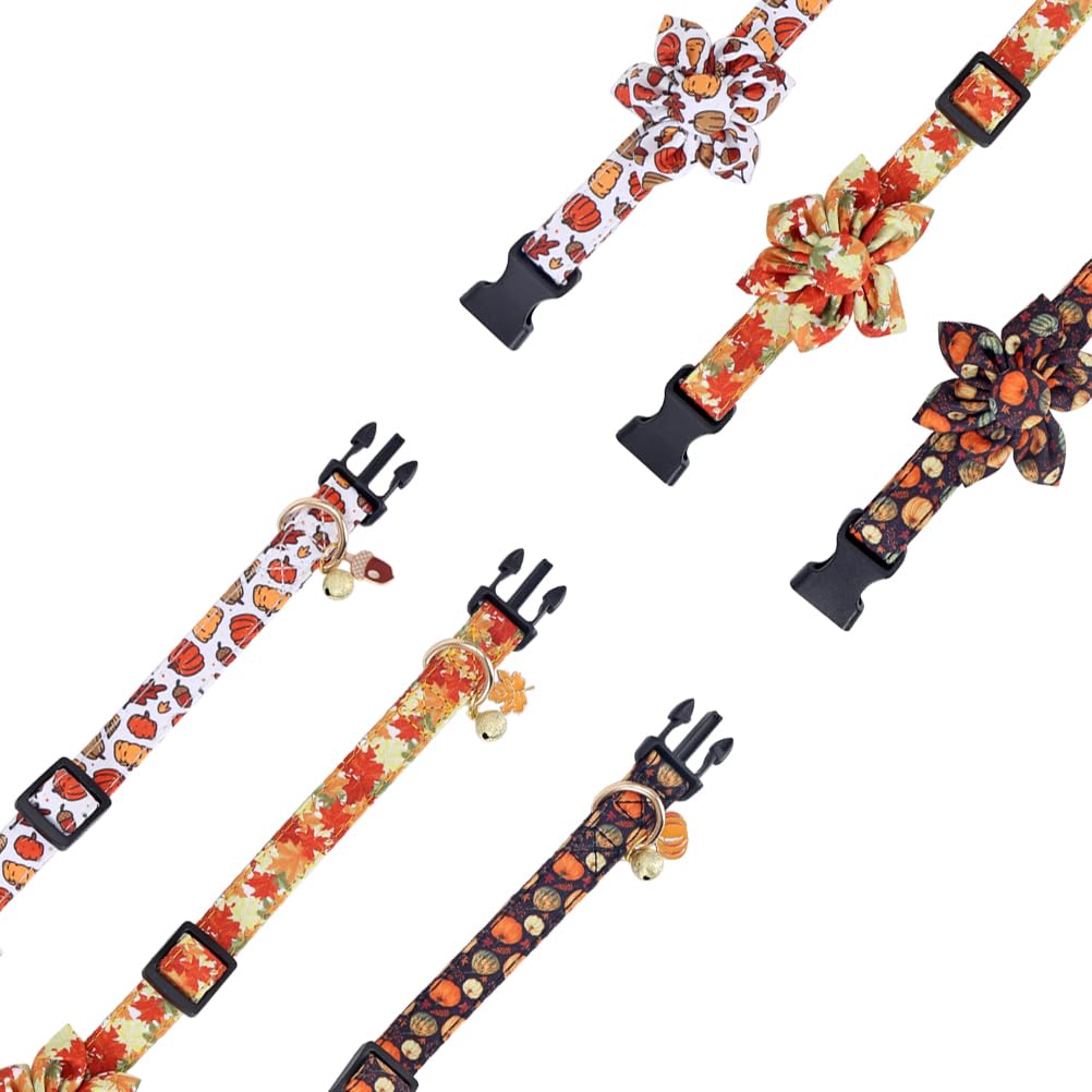 Thanksgiving Day Dog Collar Fall With Sunflower And Bell Autumn Holiday Adjustable Pet Collars For Dogs (Pumpkin,Large)