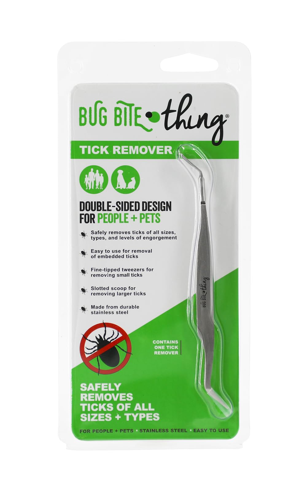 Bug Bite Thing Tick Remover Tool For People & Pets, Patented Two Sided Stainless Steel Design With Fine Tipped Tweezers, Formerl