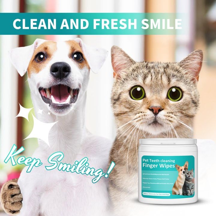 Pither Dog Teeth Cleaning Wipes, Pet Dental Finger Wipes For Dogs & Cats Disposable Gentle Dog Teeth Cleaning Pads Tooth Brushin