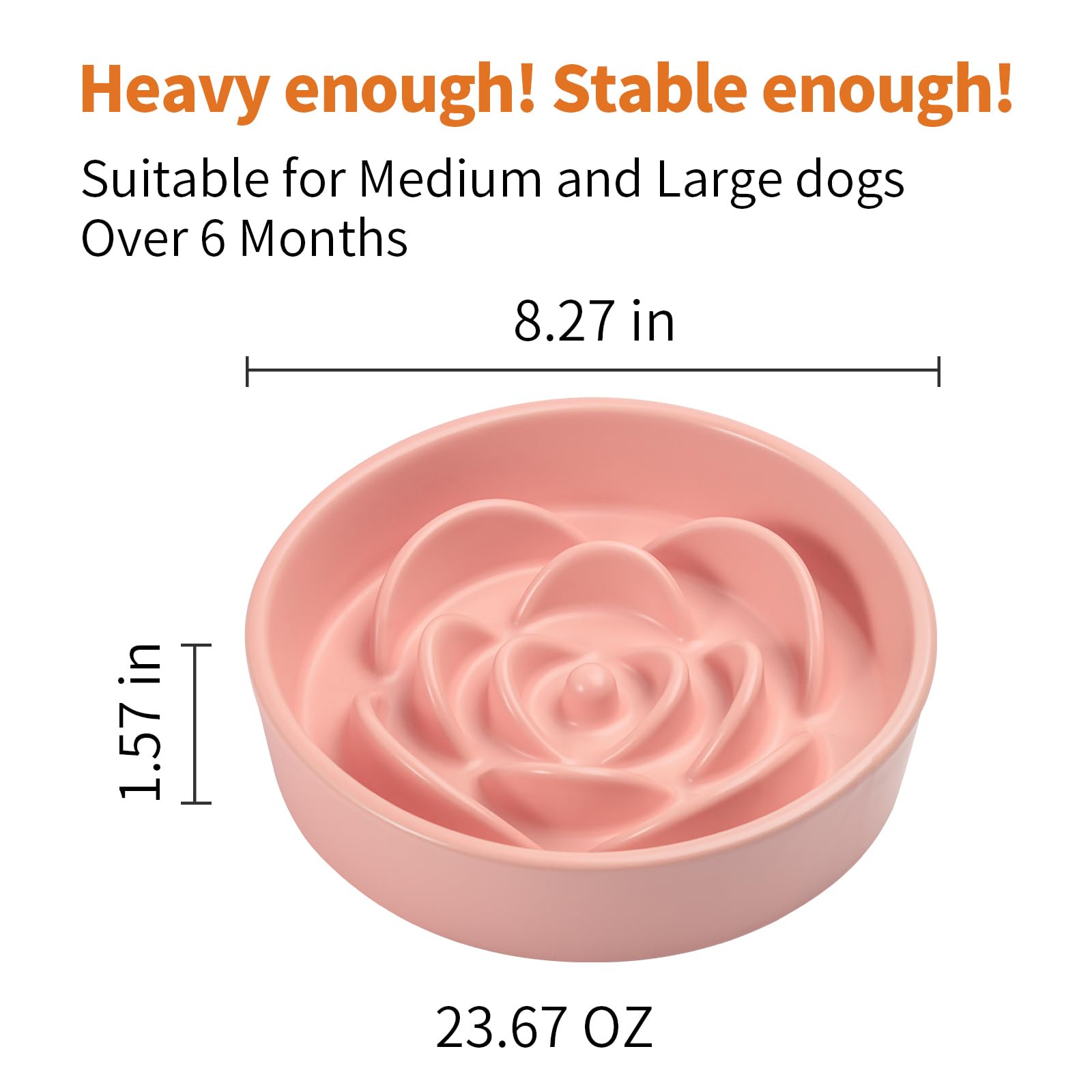 Pink Ceramic Dog Bowl Slow Feeder for Medium and Large Breed,Elevated/Raised 1.5 Cup 8.26 in Slow Feeding Bowl,Puzzle Dog Food B