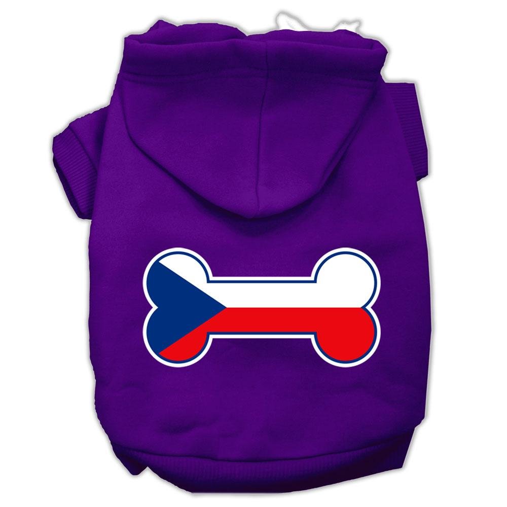 Pet, Dog & Cat Hoodie Screen Printed, 'Bone Shaped Czech Republic Flag' Purple Xs (0-3 Lbs.)