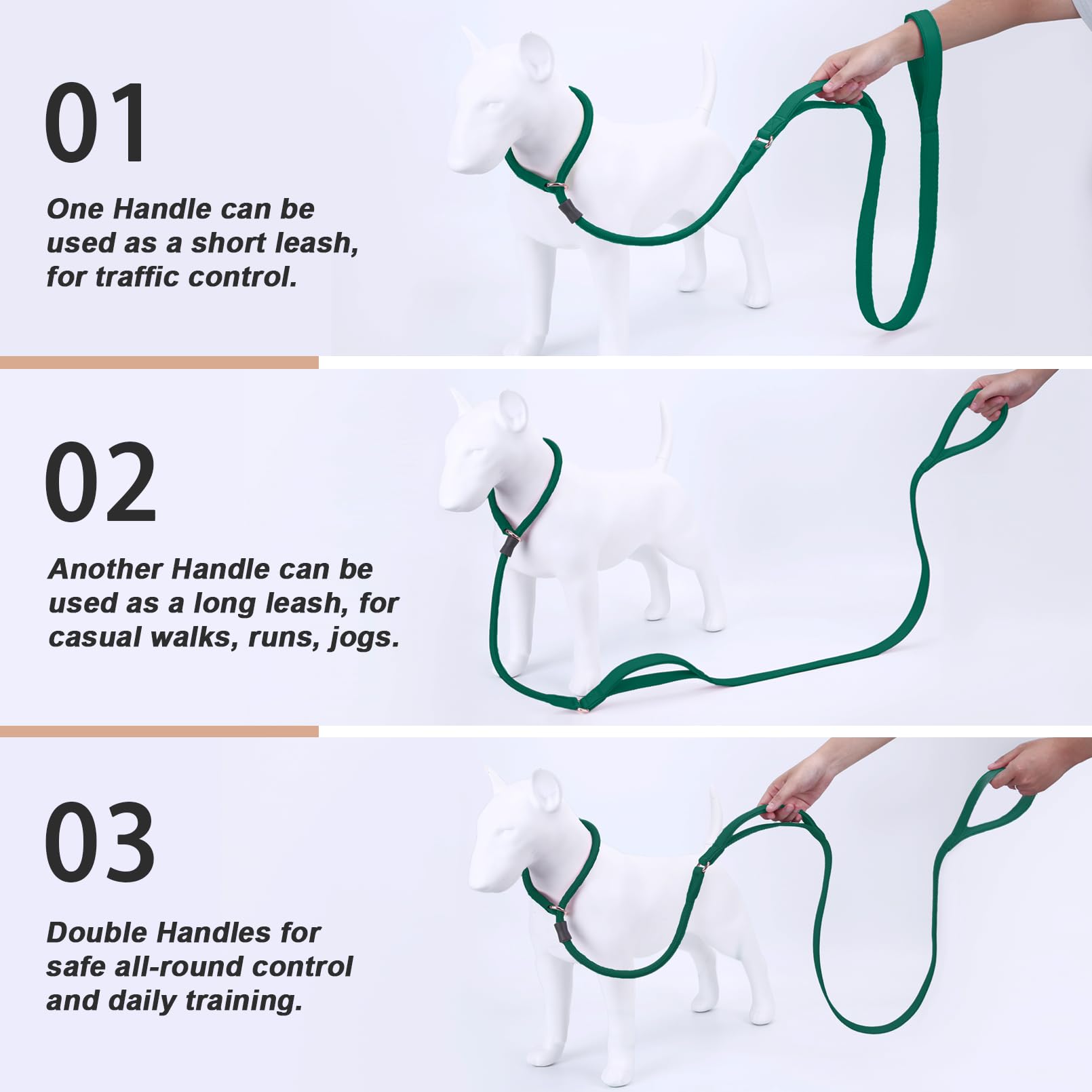 Aaufilux Slip Lead Dog Leash, Double Handle, Soft Leather, Heavy Duty Nylon, No Pull Walking, Medium Large Small Dogs, 6Ft Dark