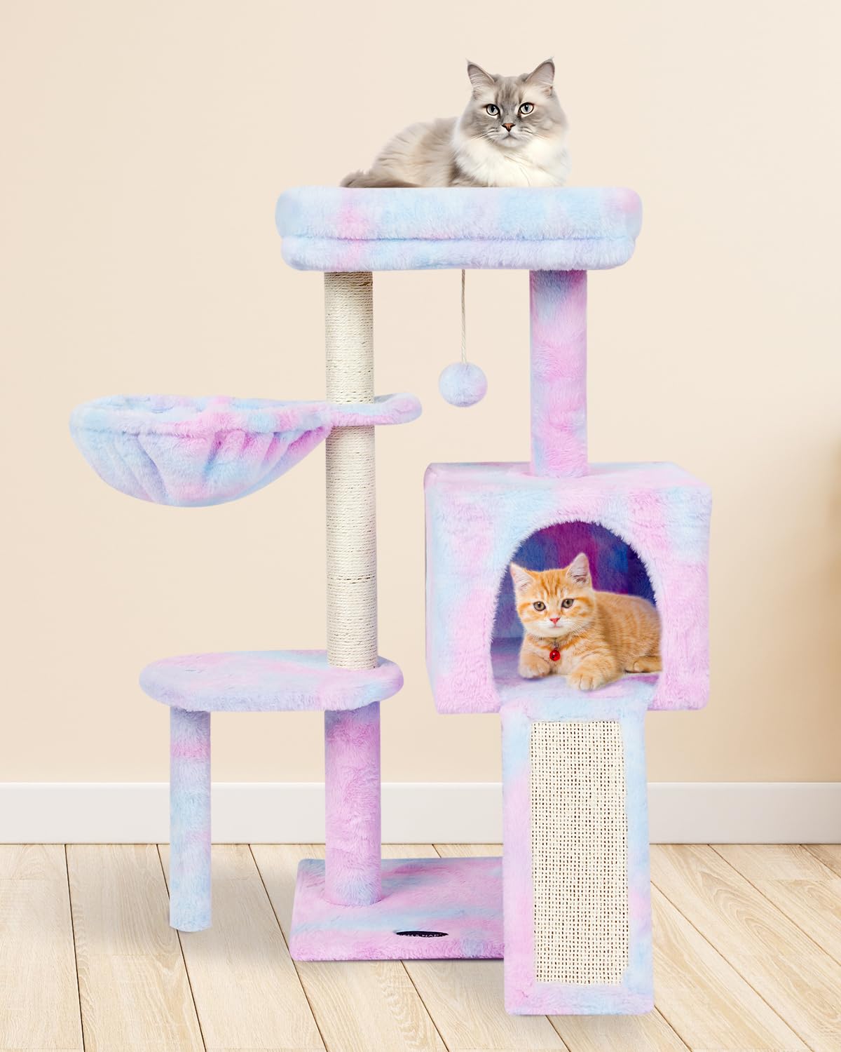Fish&Nap Cute Cat Tree Kitten Cat Tower For Indoor Cat Condo Sisal Scratching Posts With Jump Platform Cat Furniture Activity Center Play House Rainbow