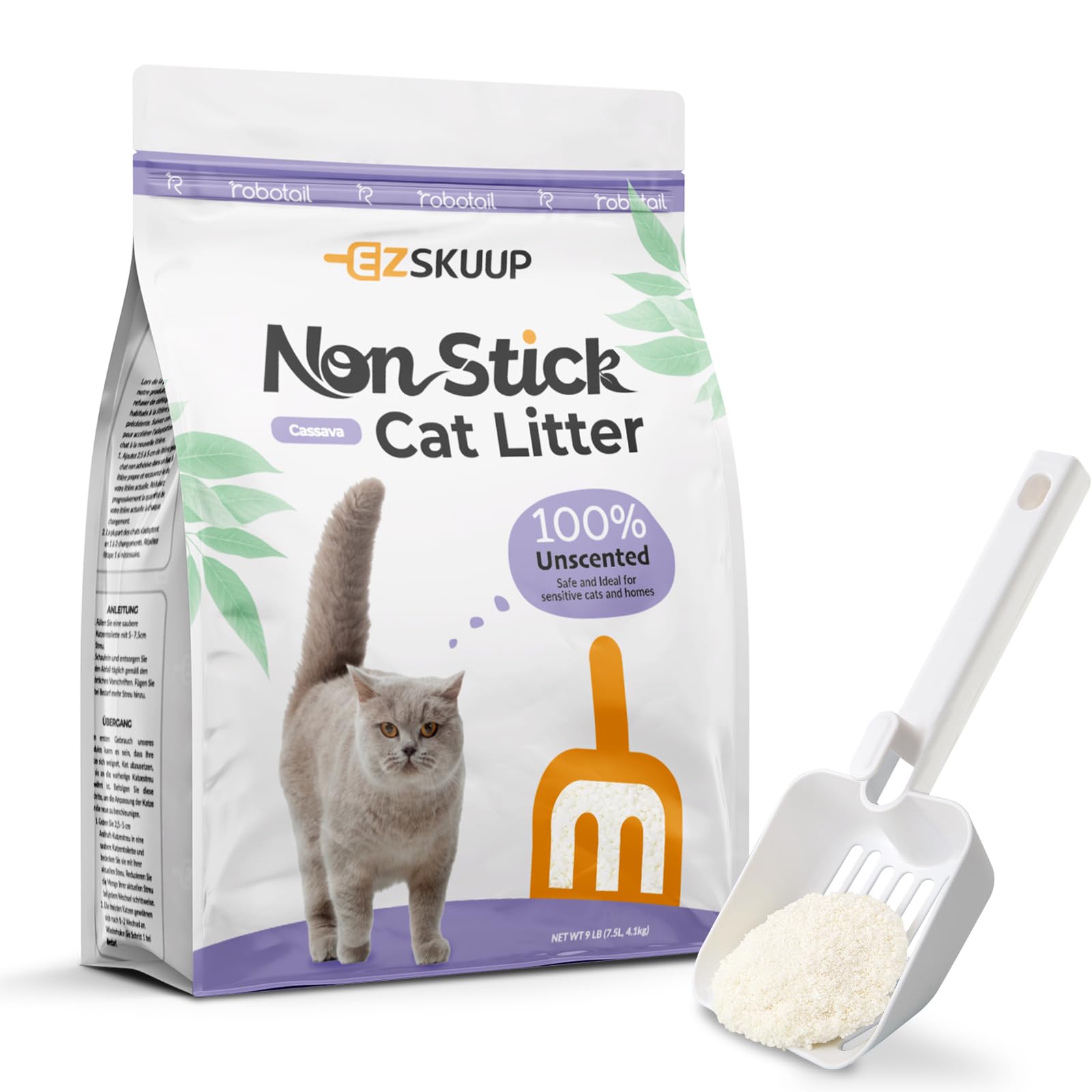 EZSKUUP Non-Stick Ultra Clumping Cat Litter, Dust-Free Unscented Kitty Litter, Made of Pet Friendly Natural Cassava with Odor Co