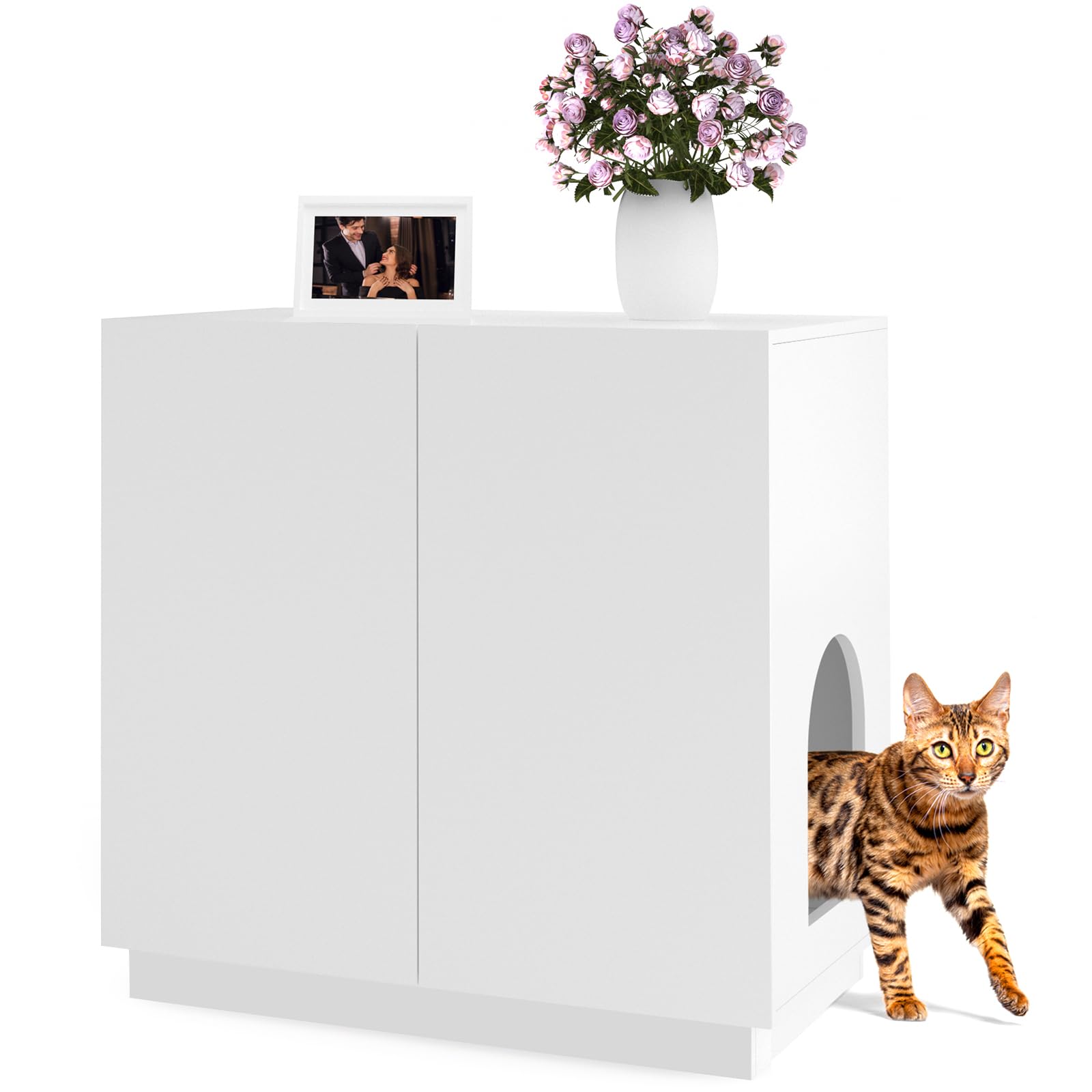 Amunrbrek Litter Box Enclosure, Large Litter Box Furniture, Modern Cat Litter Box Enclosure Furniture With Storage, Side Cabinet