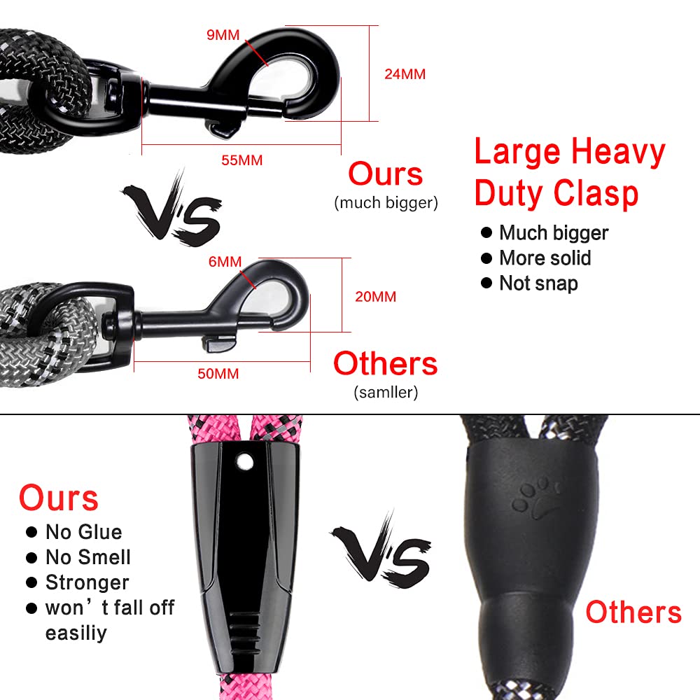 Plutus Pet Long Rope Dog Leash, With Comfortable Padded Handle, Reflective Nylon Heavy Duty Rope Leash, 15Ft 20Ft 30Ft 50Ft 66Ft Dog Training Leash For Small Medium Large Dogs (50Ft, Pink)