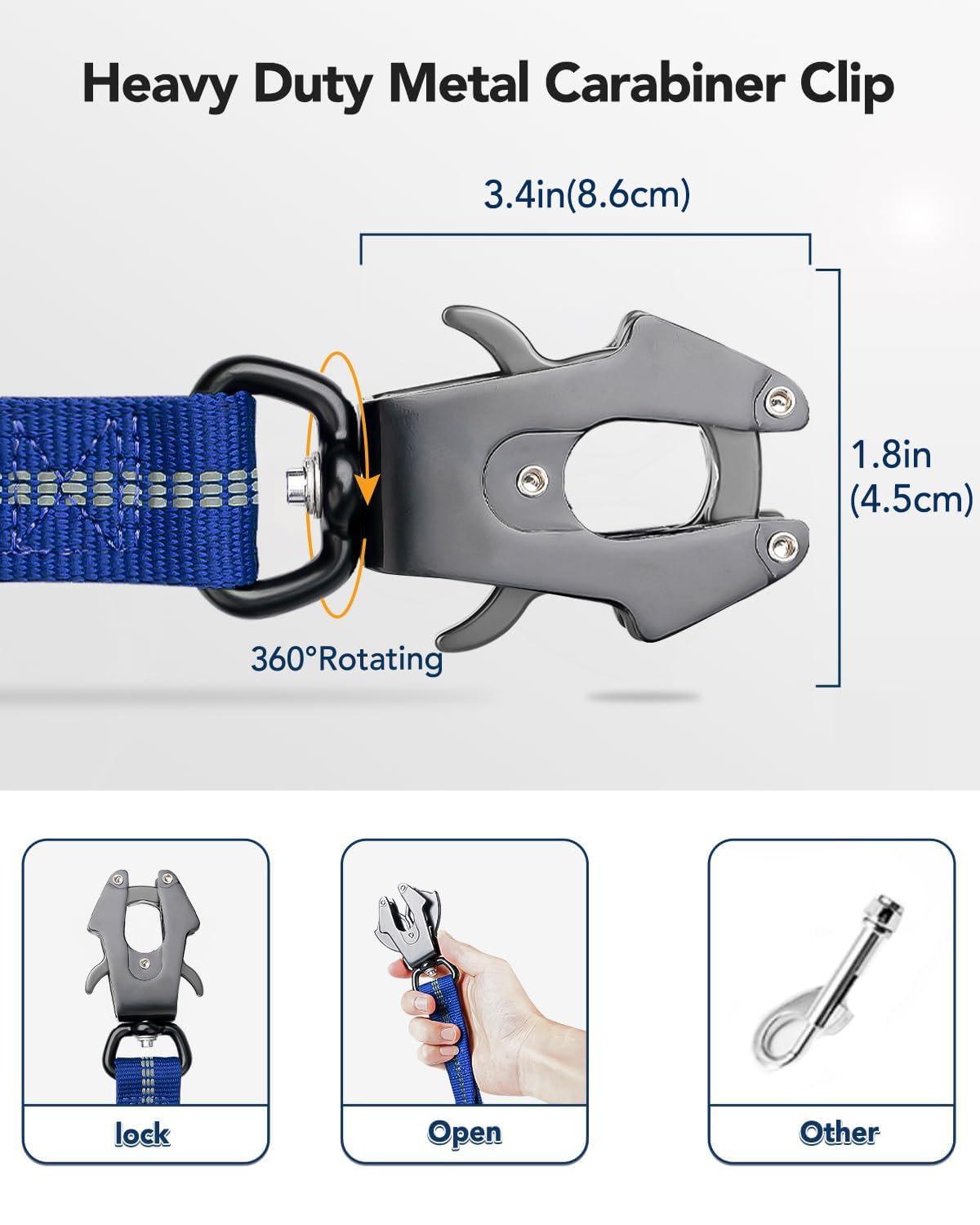 Joytale Tactical Dog Leash - 4-6FT Shock Absorbing Bungee, Nylon, Navy Blue, Model J-A36004-NB, Heavy Duty with 2 Padded Handles