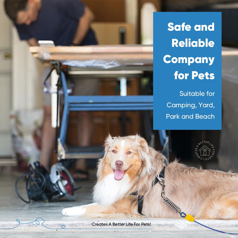 Petbobi Dog Tie-Out Cable 50Ft - Outdoor Leash Metal Cable With Shock Absorbing Spring 360 Swivel Clips, Chain For Dogs Yard Cam