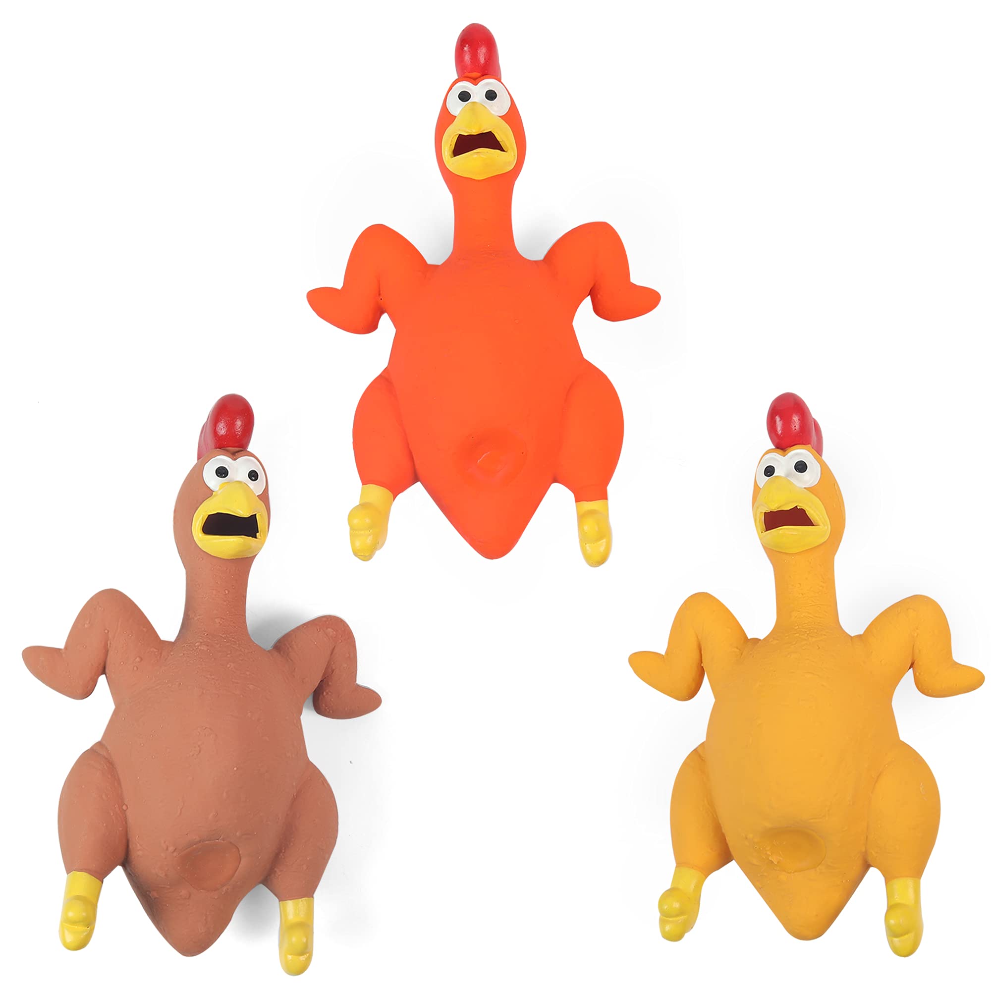 Rubber Chicken Dog Toy Squeak, 3 Pack Latex Screaming Chicken Dog Toys That Makes Noise, Funny Squeaky Interactive Puppy Dog Toy