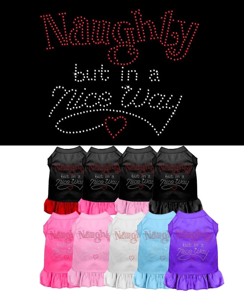 Christmas Pet Dog & Cat Dress Rhinestone, Naughty But in A Nice Way Black W/Light Pink 2XL (20-25 lbs.)