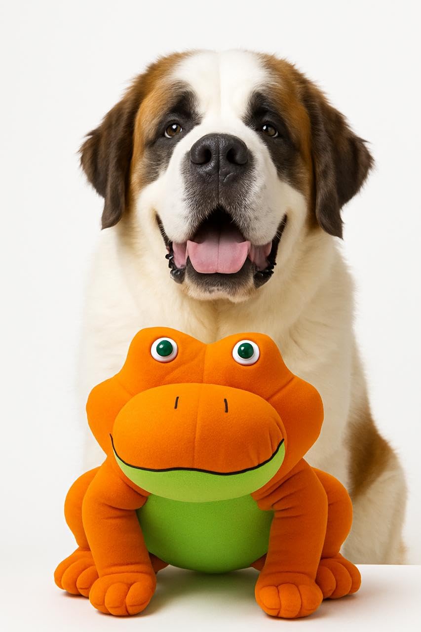 WAGGYTAILS Coral Orange Deluxe Quality Frog Soft Dog Toy (Made in Australia) 35 x 35 cm Squeaky Interactive Plush Toy with Squea