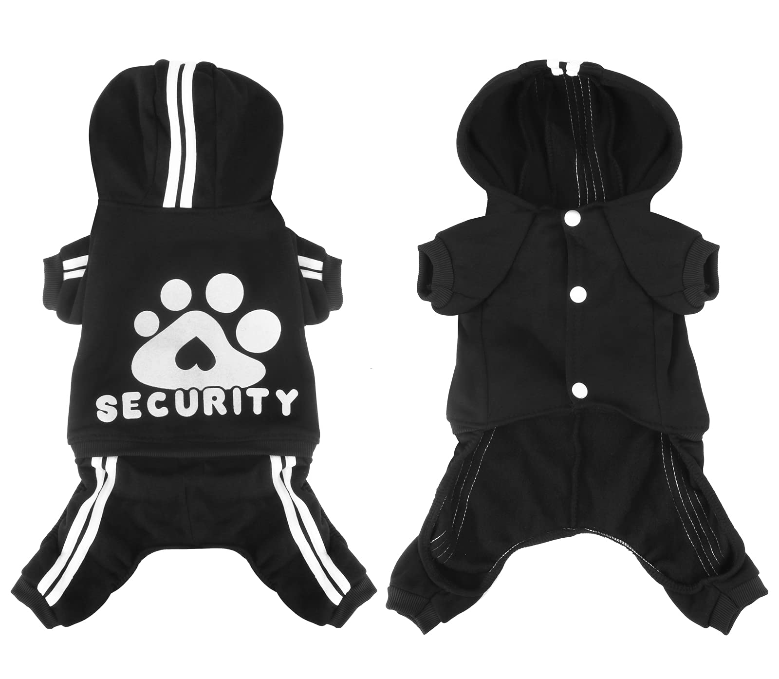 Otunrues Dog Hoodie, Dog Clothes Pullover 4 Legs Dog Jumpsuit Fleece Sweatshirt Security Patterns Dog Outfit Doggie Winter Coat Puppy Hoodied For Small Medium Large Dogs Cats Apparel(Black, Xxs)