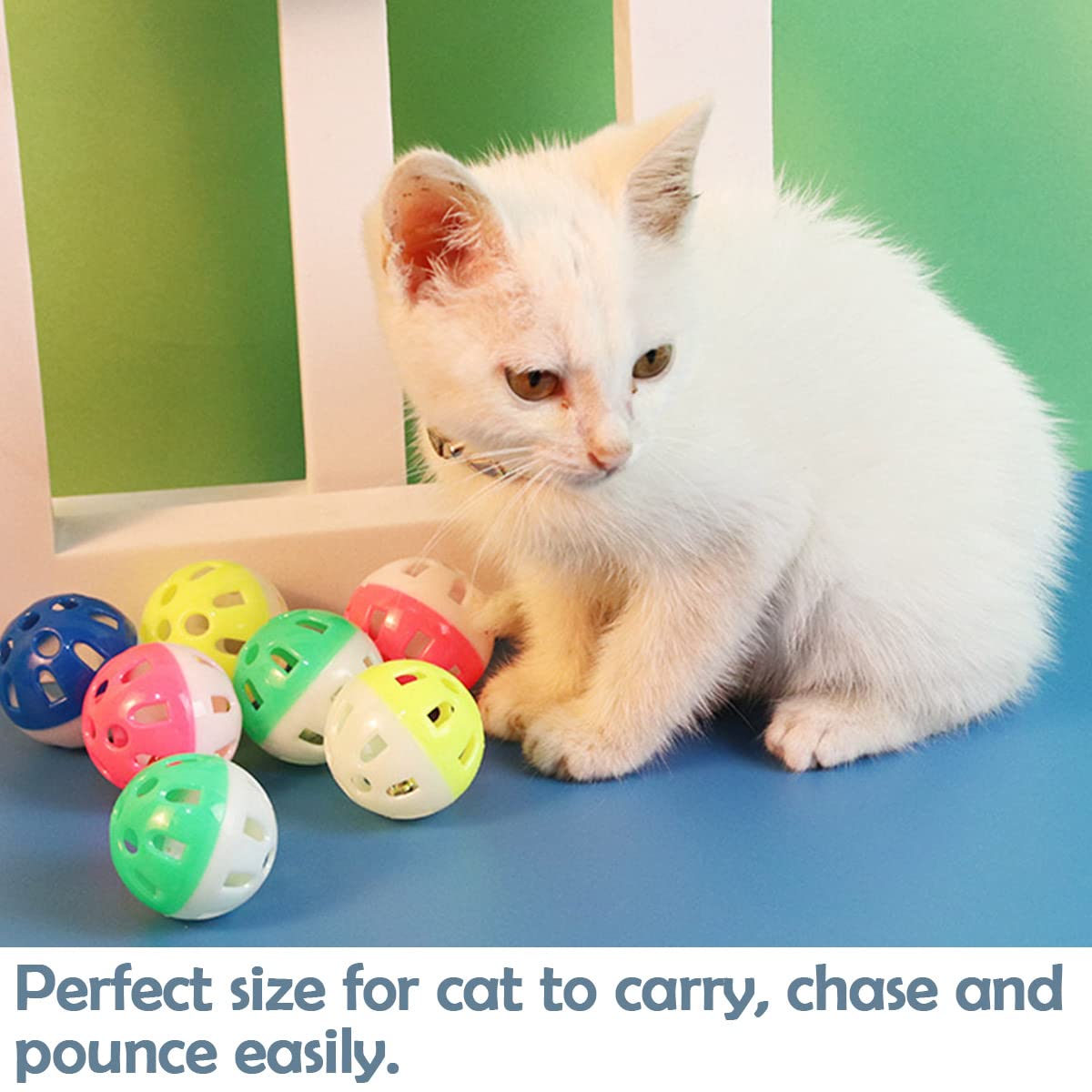 PET SHOW 20Pcs Cat Toy Balls with Bell Inside 1.57  1.4  Plastic Kitten Chase Toys Jingle Bell Ball for Cat Indoor Training