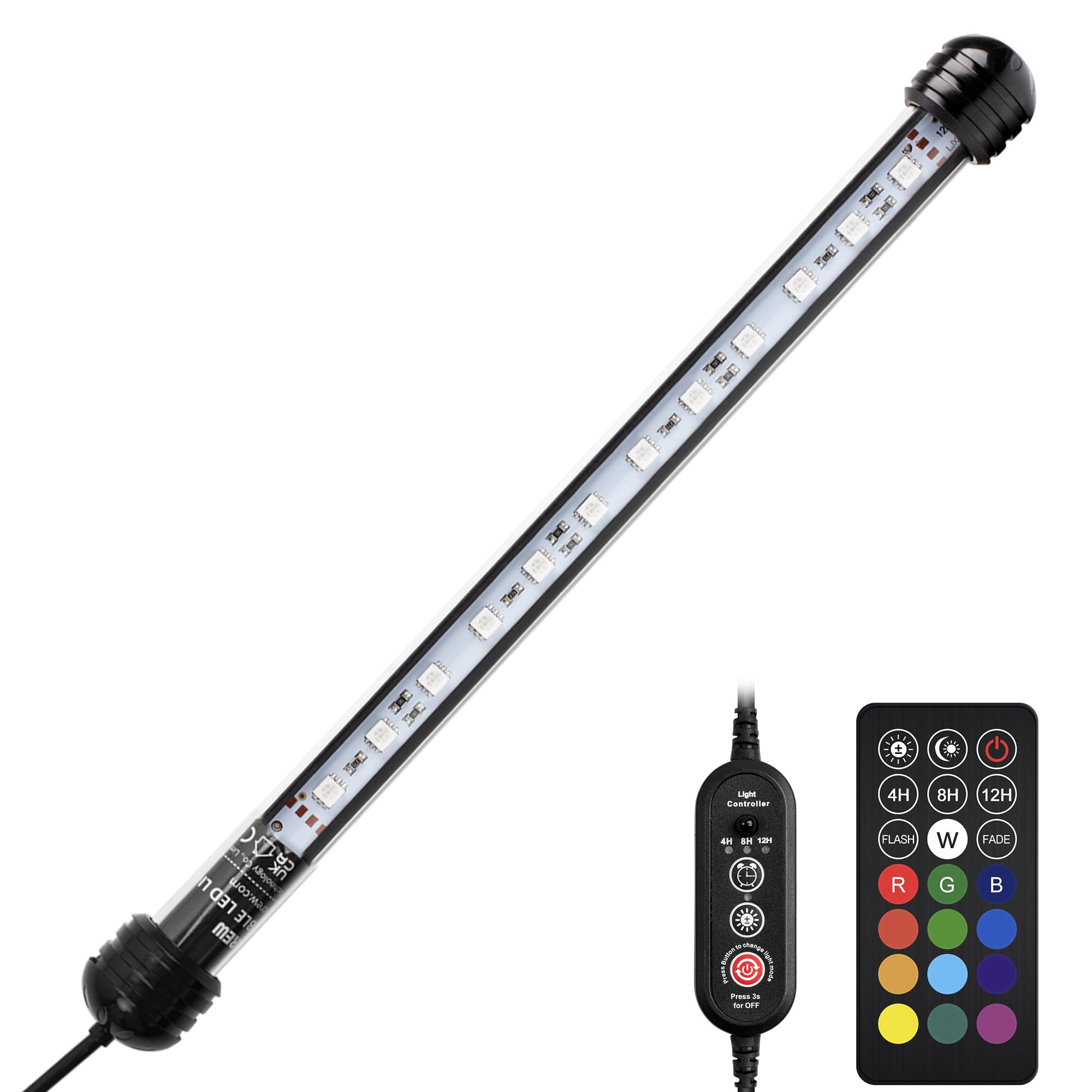 Nicrew Submersible Rgb Aquarium Light, Underwater Fish Tank Light With Timer, Multicolor Led Light With Remote Controller, 11 Inches