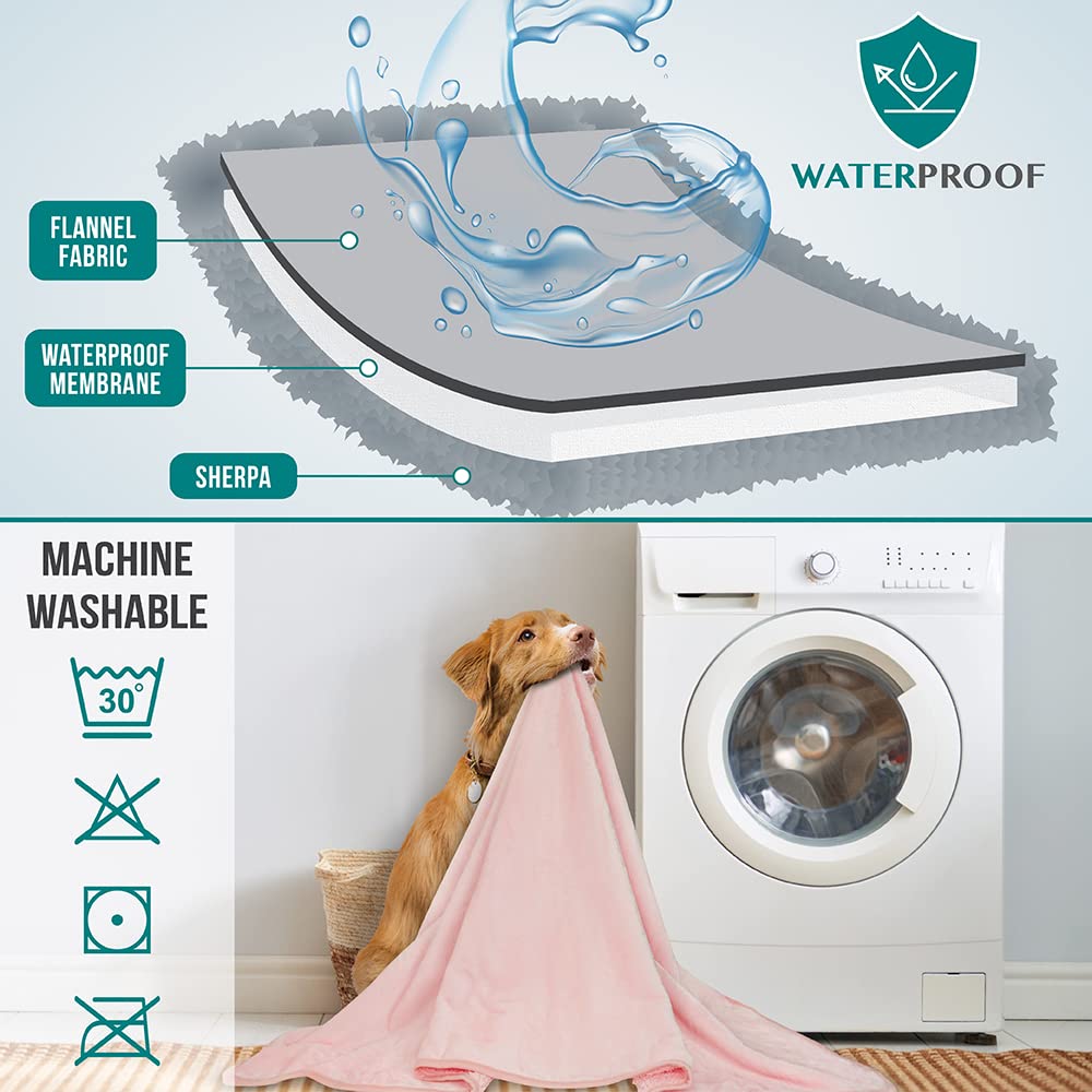 Petami Waterproof Dog Blanket For Small Medium Dogs, Pee Proof Pet Blanket Sherpa Fleece Couch Cover, Reversible Cat Throw Bed Sofa Protector, Soft Plush Washable Pad (Medium 29X40, Pink)