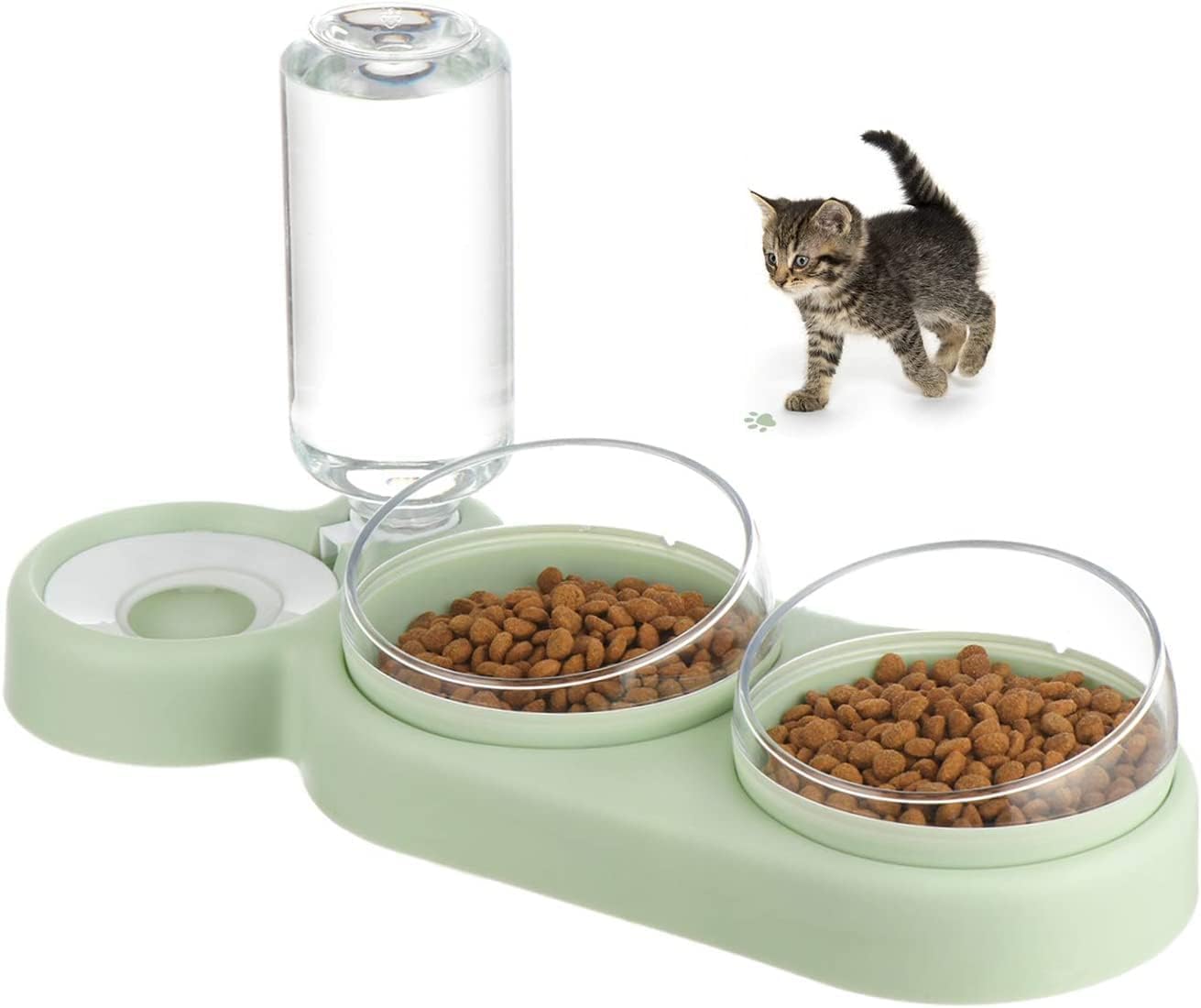 Remich 3 In 1 Cat Food & Water Dispenser Bowls & 500Ml Bottle  Double Pet Drinker Food Bowl Plastic  Automatic Water Bottle Fe