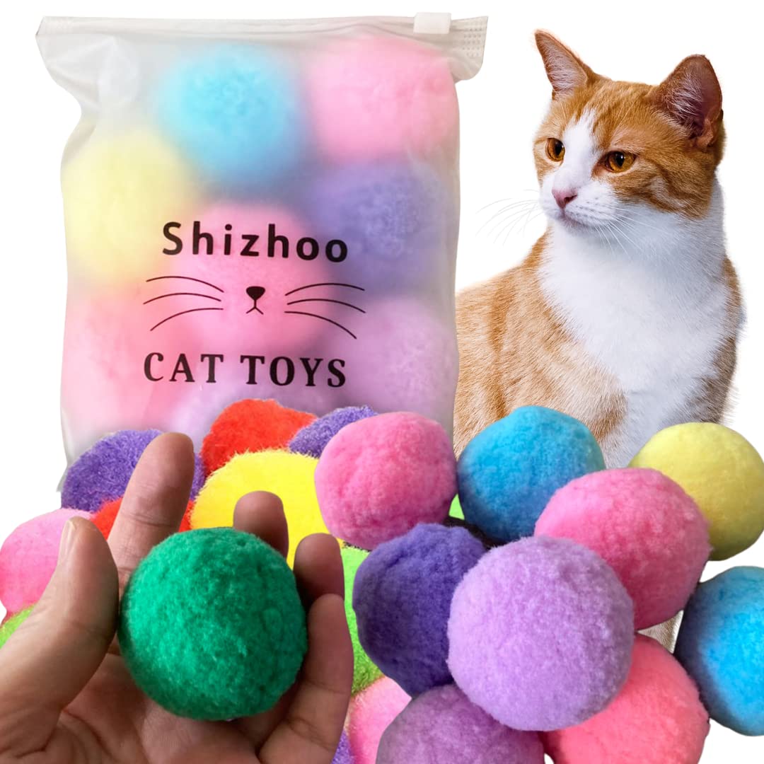 Shizhoo Premium Soft Pom Pom Balls for Kittens - Lightweight, Interactive, Assorted Colors - Plush Toy Balls for Kitten Training