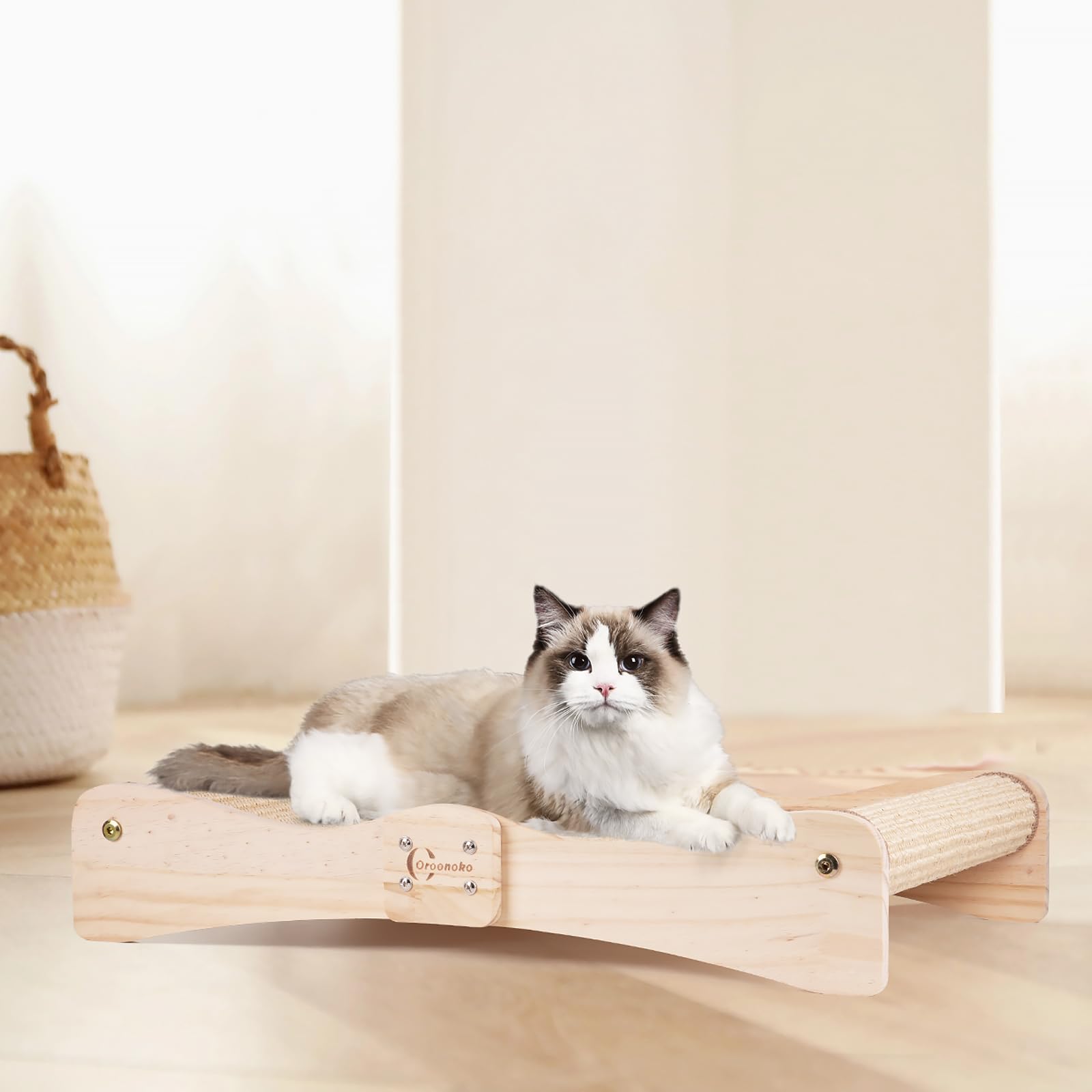 Sisal Cat Scratcher Bed,Extra Large Cat Scratch Post with Climbing Bed,Wooden Scratching Board with Sisal Pad for Kittens Cats a
