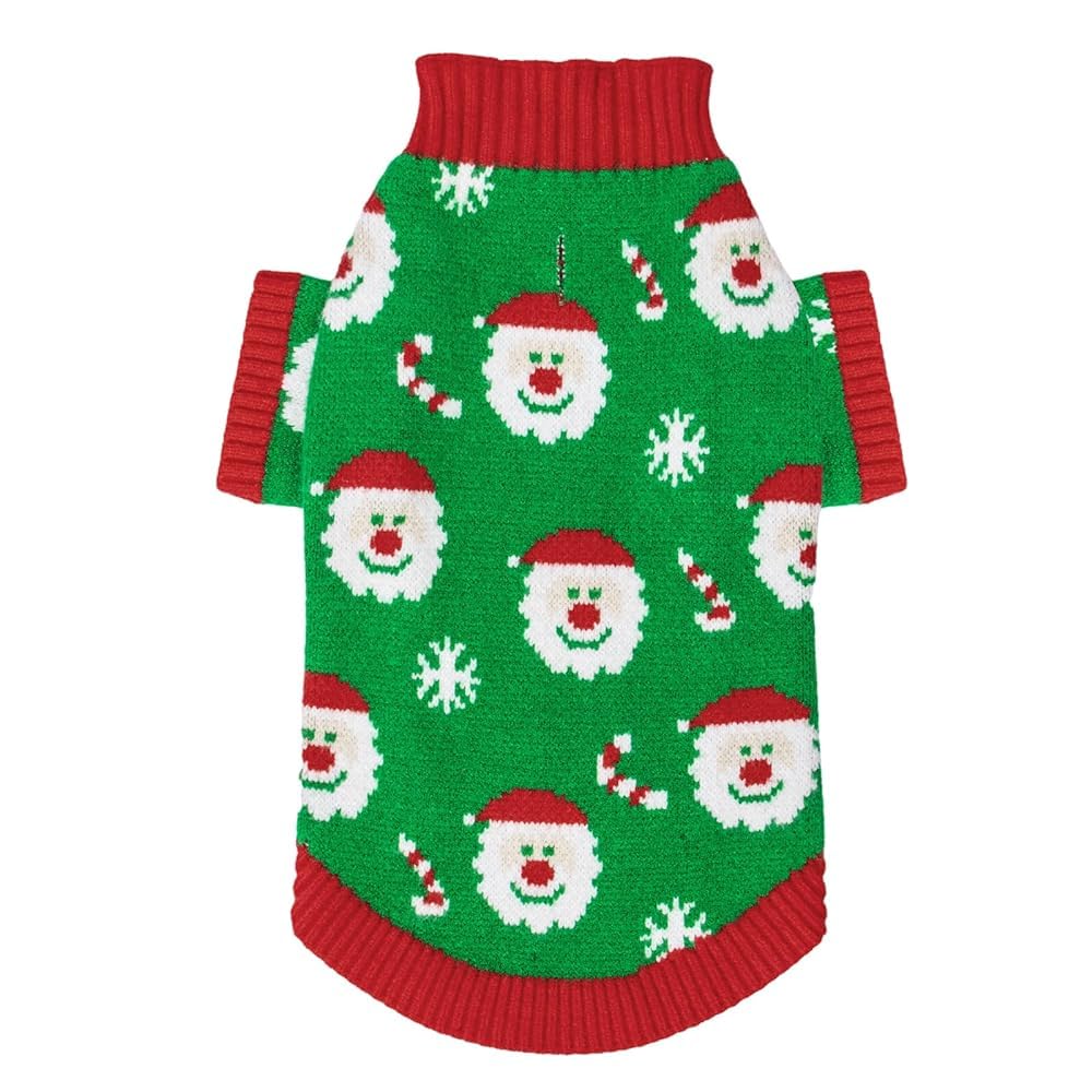 Cutebone Christmas Green Dog Sweater For Small Medium Dogs Santa Claus Knit Turtleneck Pet Winter Clothes Cat Apparel With Harne
