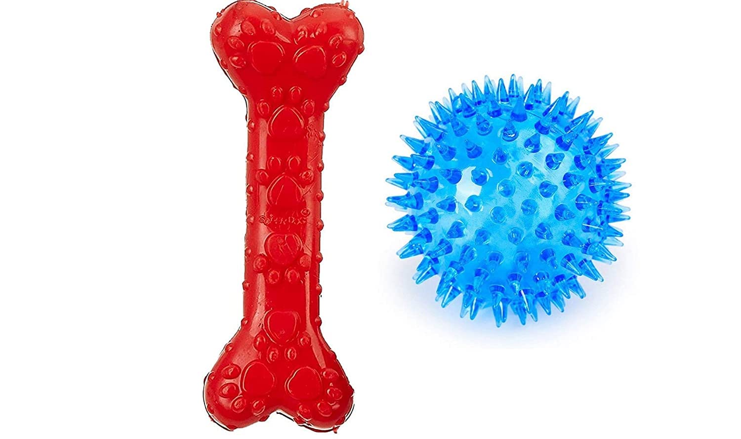 Rvpaws Dog Rubber Chew Toy Combo (Led Spike Ball Toy + Scented Paw Rubber Bone Toy)  Color May Vary Pack Of 2